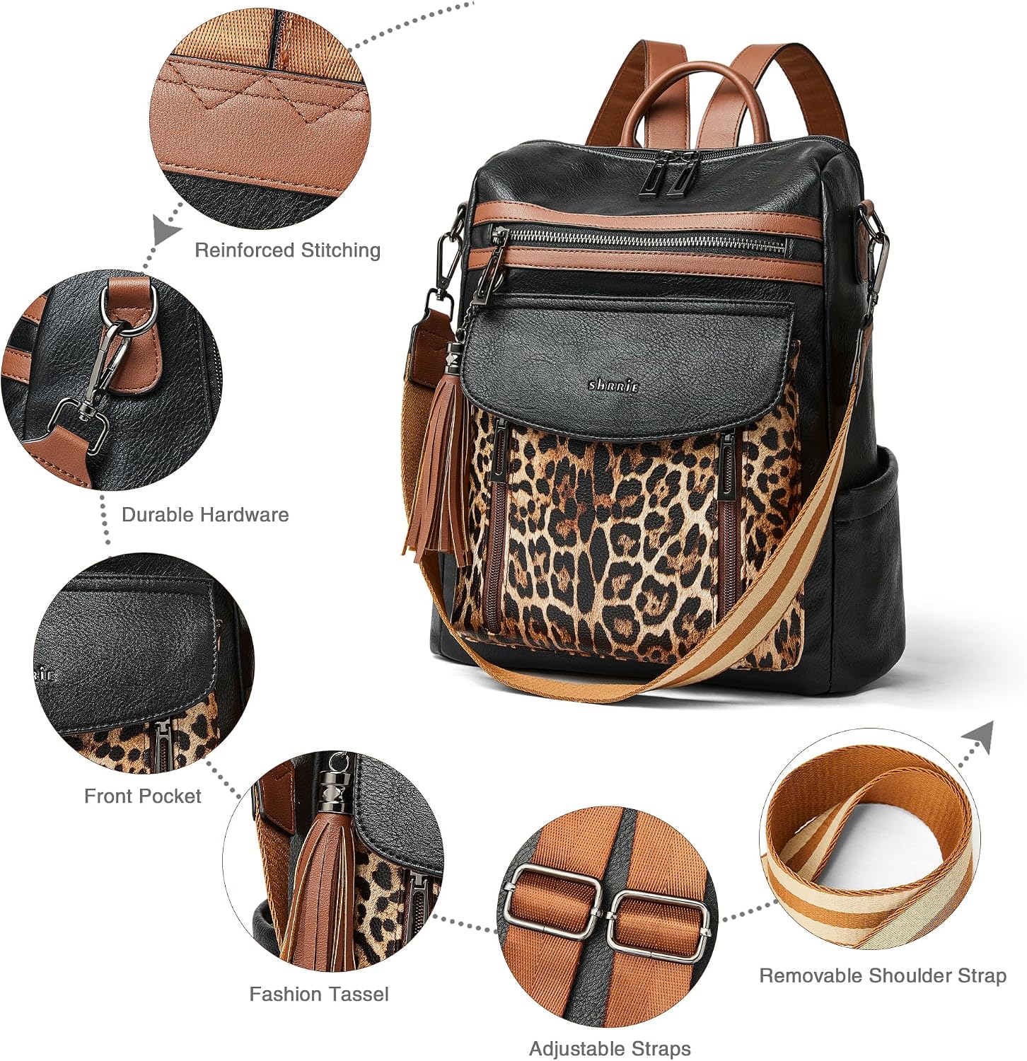 Detalle de Shrrie Damen-Rucksack aus veganem Leder (Vintage Dunkelgrün) mit Laptopfach bis 14 Zoll