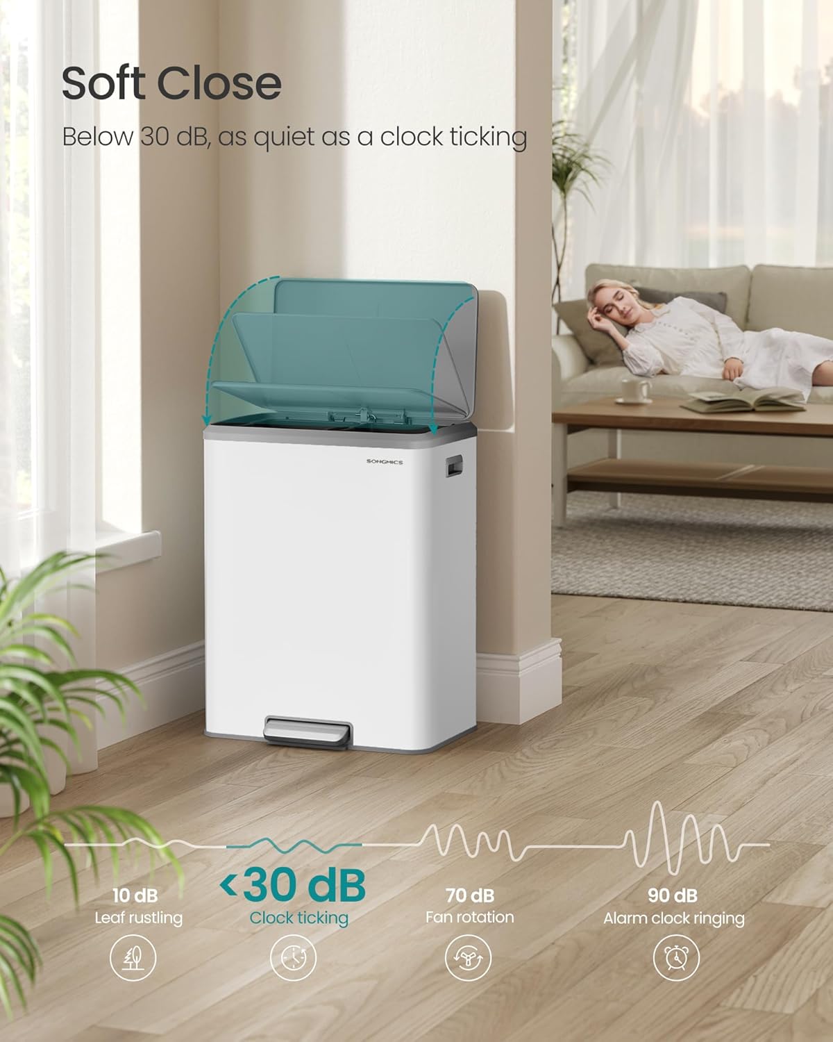 Thumbnail 2 de SONGMICS Kitchen Bin (LTB556W02) – Double 2 x 30 L stainless steel recycling bin with soft-close lids