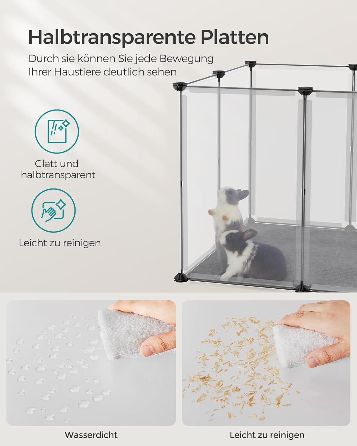 Thumbnail 4 de SONGMICS Freigehege mit Bodenplatten 140 x 70 x 55 cm – weiß LPC007W01