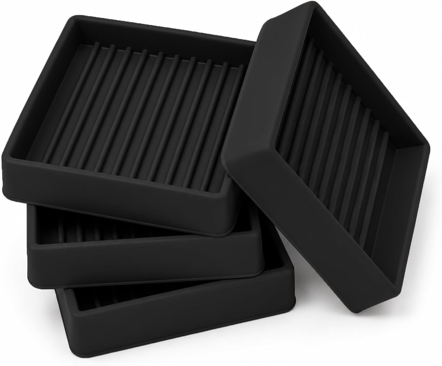 Detalle de Jayen 2.5-Inch Square Rubber Furniture Caster Cups, Black, Non-Slip