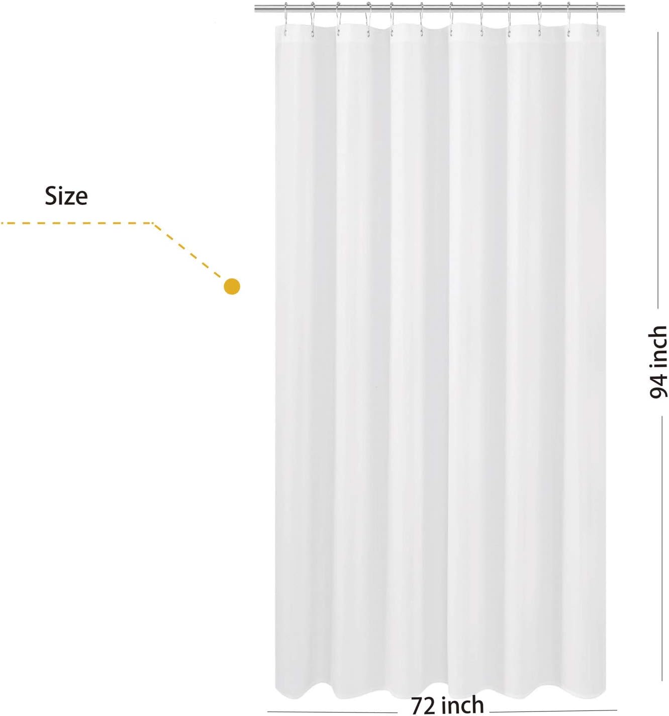Detalle de N&Y HOME 1 Extra-Long Fabric Shower Curtain Liner, White, 72 x 94 in