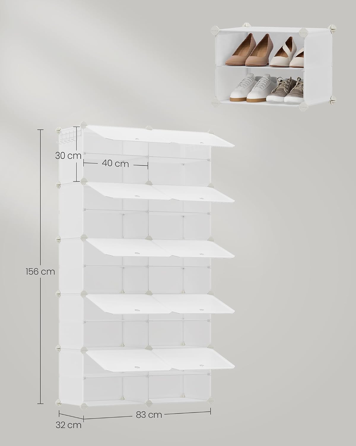Detalle de SONGMICS DAMION LPC035WH01 schoenenrek met 10 vakken, modulair, wolkwit