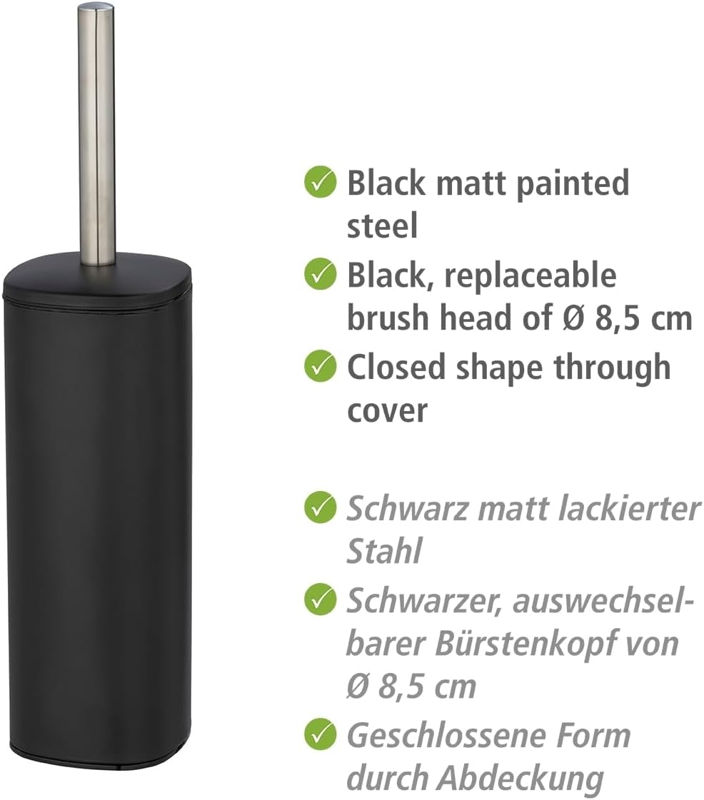 Detalle 2 de WENKO Piantana set WC Alassio: portascopino chiuso in acciaio inox satinato, nero opaco