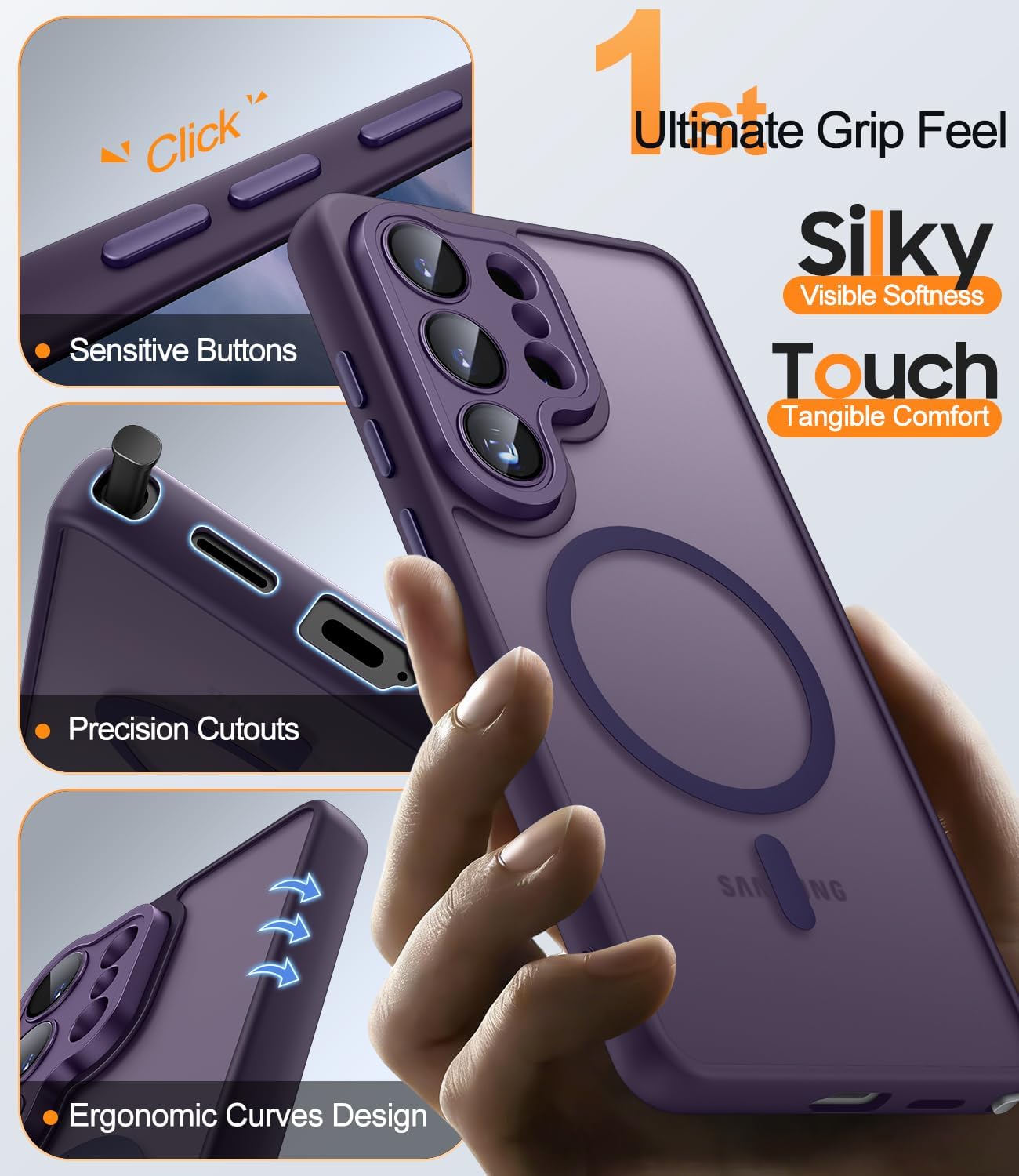 Detalle de JAME Magnetic Case for Samsung Galaxy S26 Ultra (Purple) with MagSafe fit, 2 screen protectors and camera lens protector