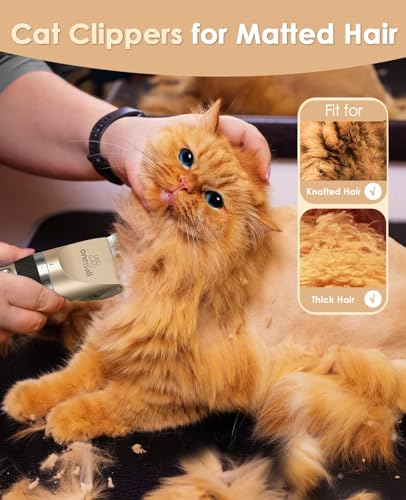 Detalle de Oneisall Tondeuse pour chats silencieuse pour poils longs – sans fil, faible bruit et guides de protection