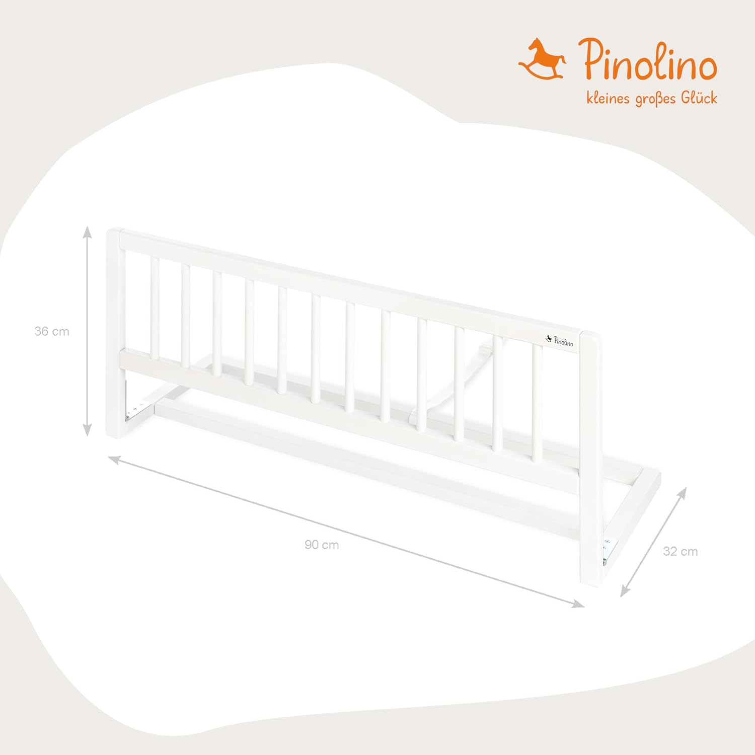 Detalle de PINOLINO Bettschutzgitter Classic – Rausfallschutz für Kleinkinderbetten, L 90 cm × B 32 cm × H 36 cm, weiß lackiert