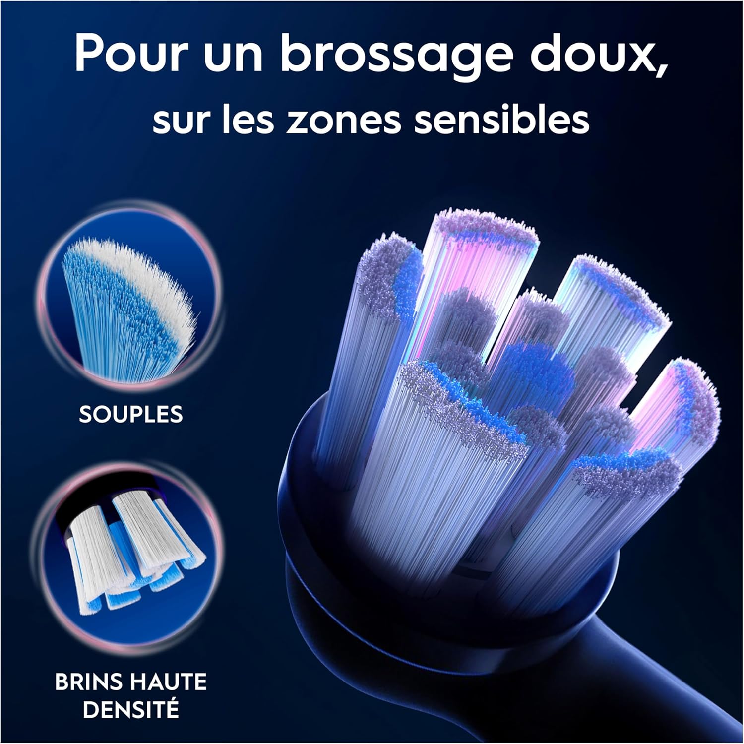 Detalle de Oral-B Brossettes de Rechange Gentle Care pour iO – lot de 8, Noires (4000 brins)