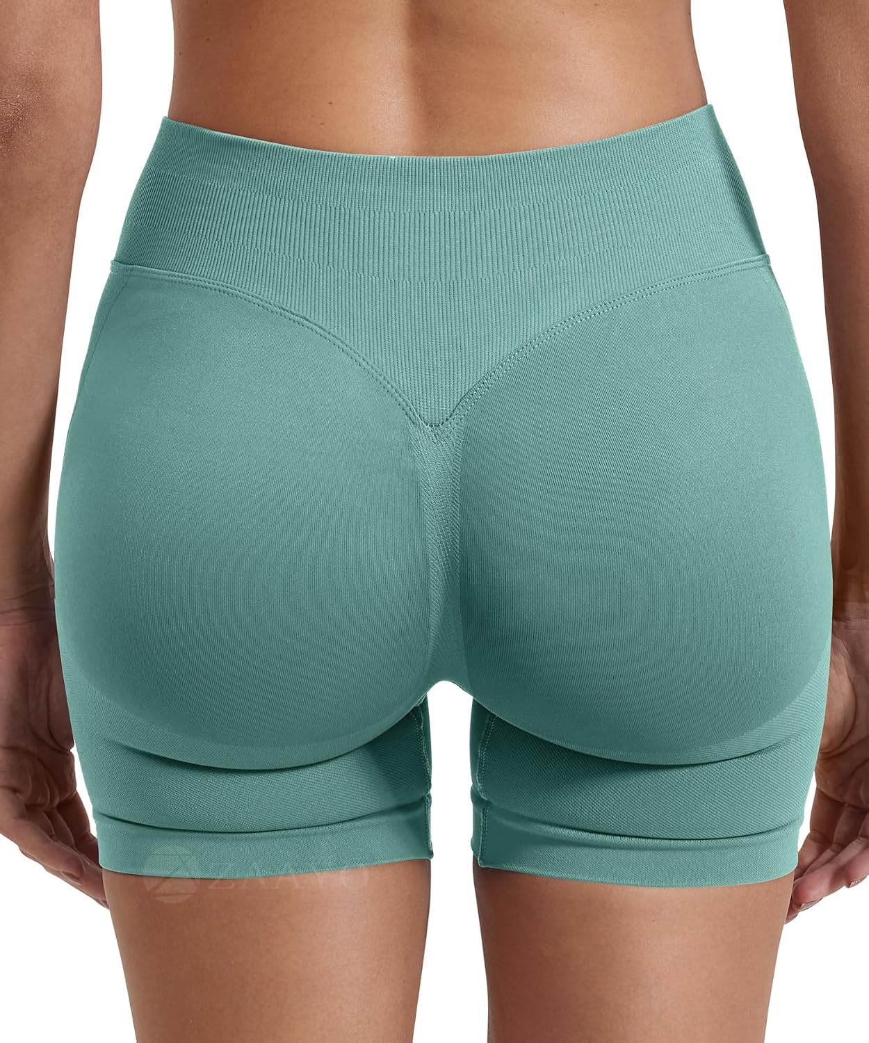 Detalle de ZAAYO Damen Sport Shorts Hidden Scrunch – 4,5" Workout Short mit Scrunch-Gesäßkontur, nahtloser Booty-Lifter