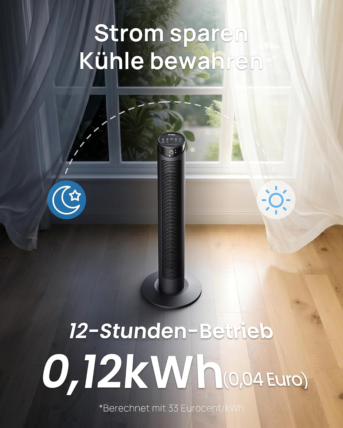 Detalle de WoleixKlima Turmventilator – sehr leise, 75° Oszillation, Fernbedienung, 12h Timer, 40W