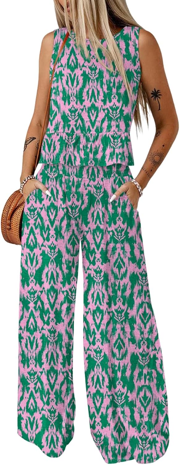 Detalle de Dokotoo Women’s 2-Piece Sleeveless Tank Top & Wide-Leg Pants Set