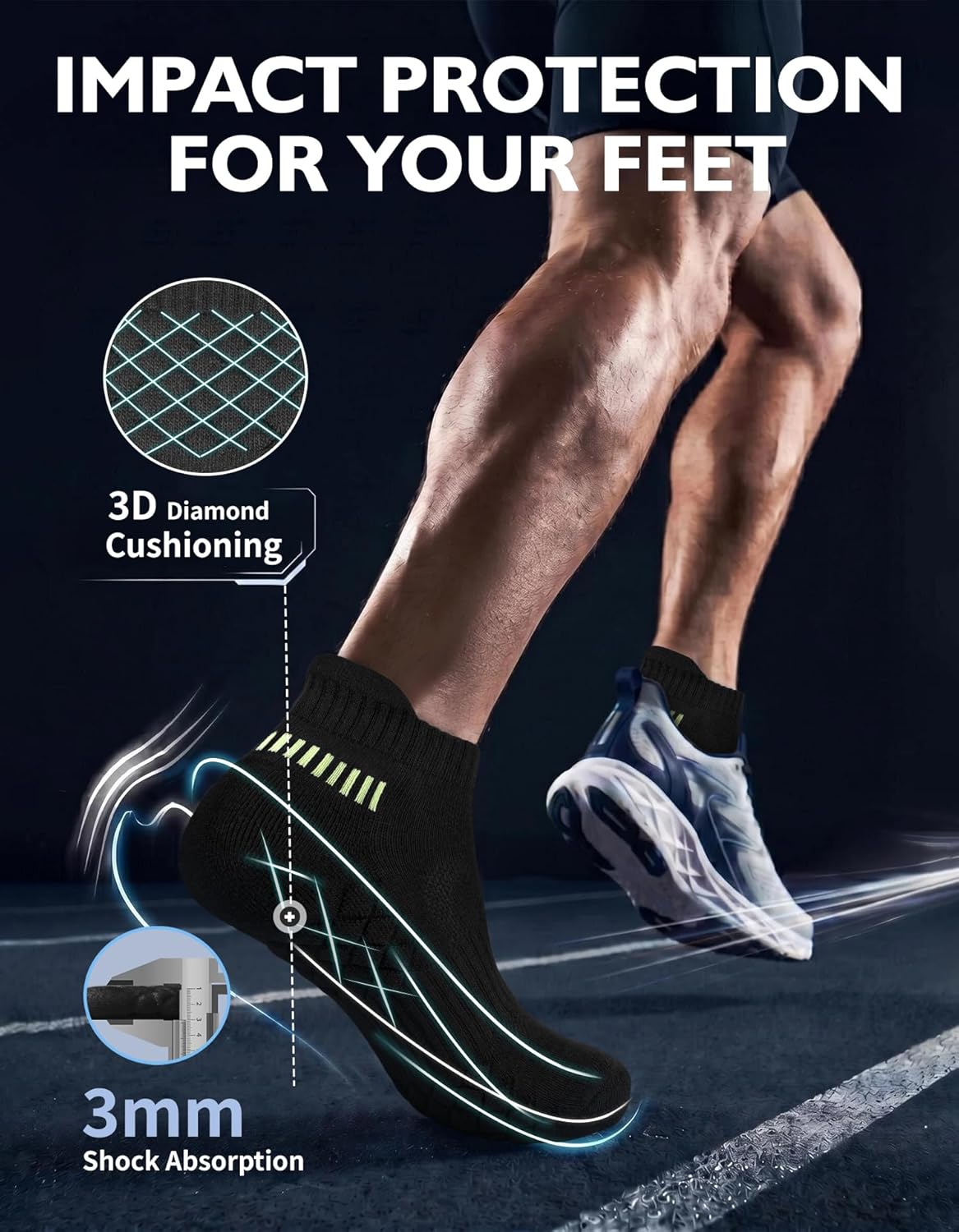 Thumbnail 1 de CLOSEMATE Calzini da corsa uomo in cotone (6 paia) con supporto arco e grip antiscivolo