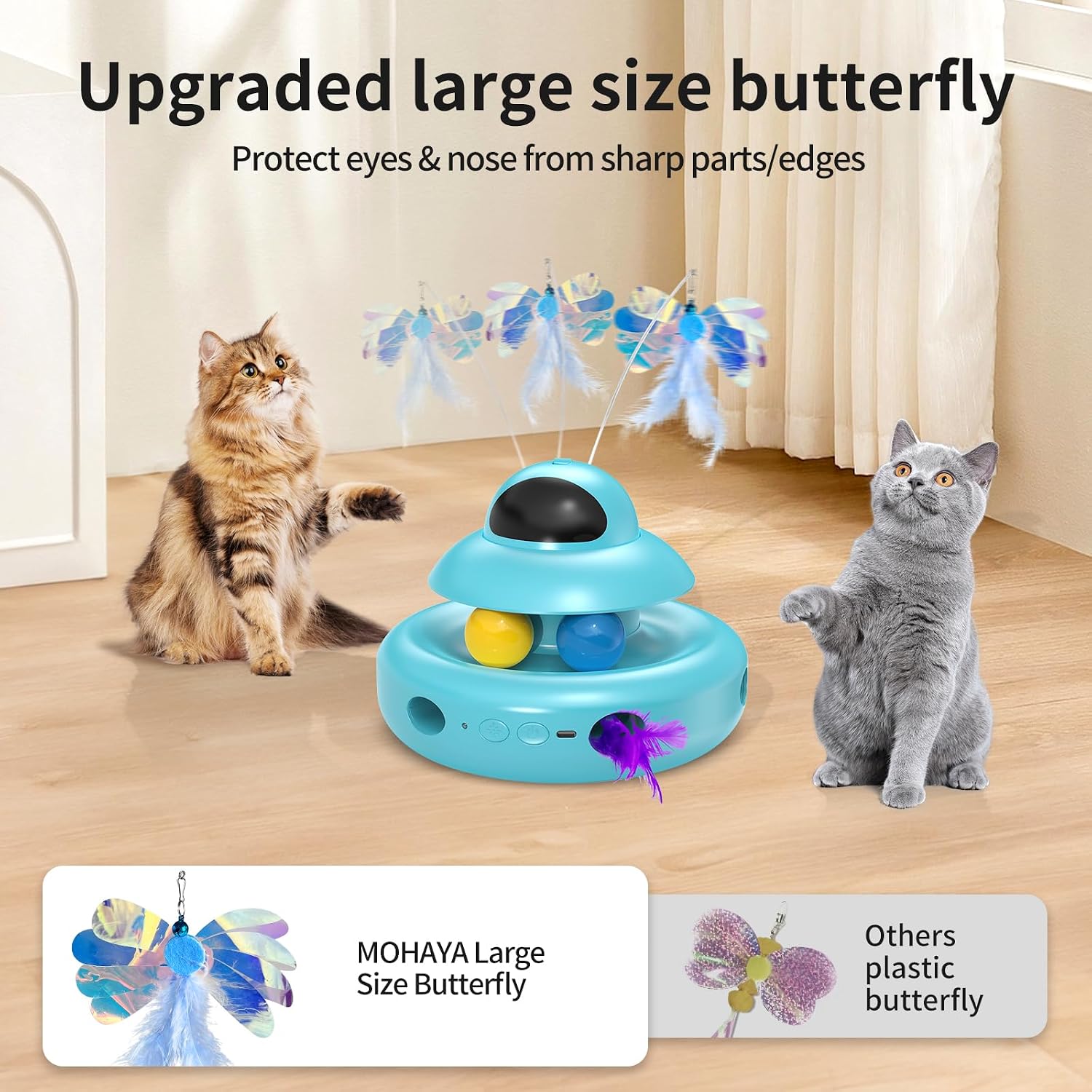 Detalle de MOHAYA MHY88 4-in-1 Automatic Cat Toy with Butterfly, Feathers and Track Balls