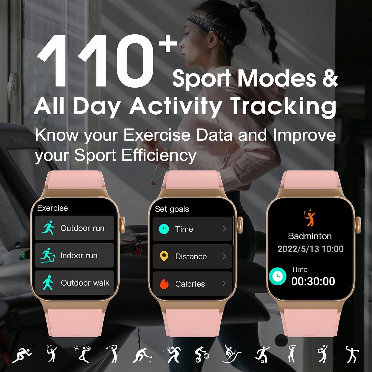 Thumbnail 4 de STECEi 1.85" HD Curved Screen Smart Watch with Bluetooth Calling, Heart Rate & Sleep Tracking (Rose)