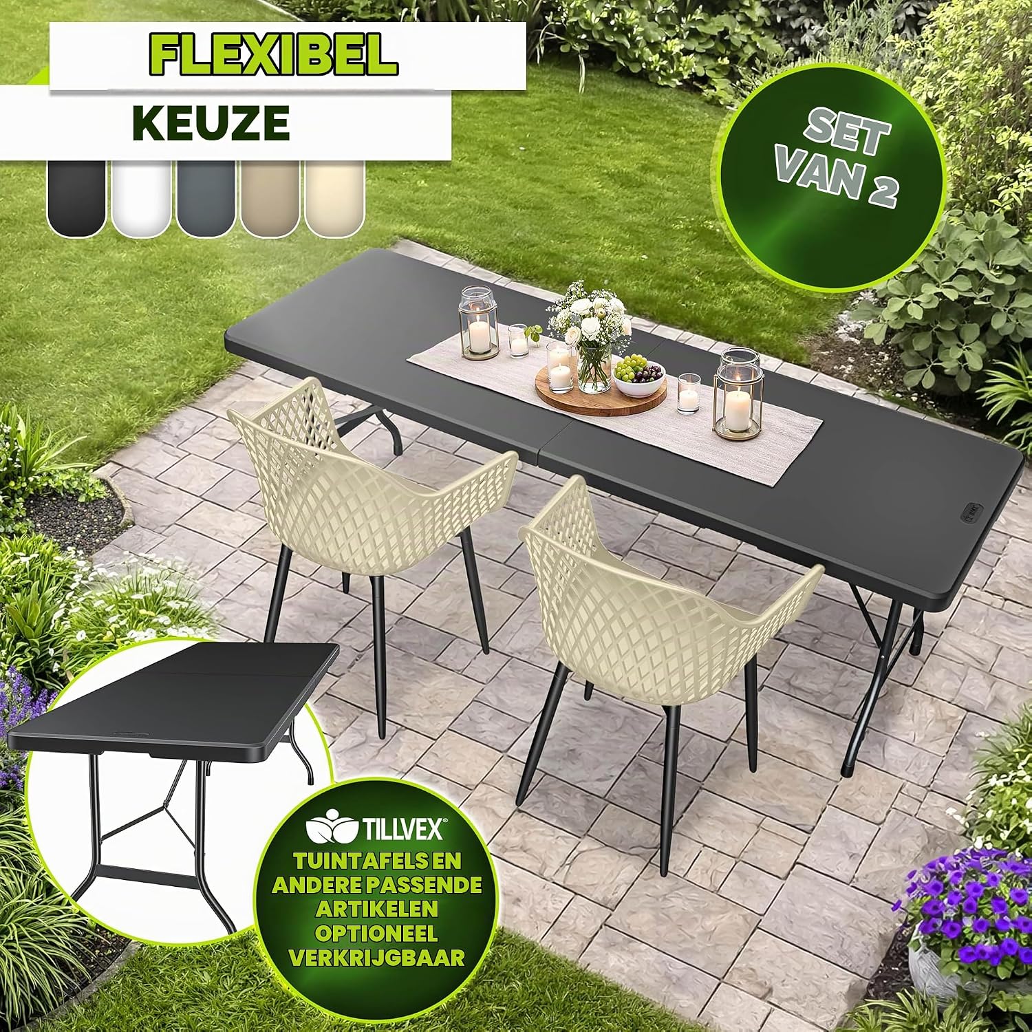 Detalle de tillvex TVMVGS tuinstoelset met armleuningen, uv-bestendig kunststof