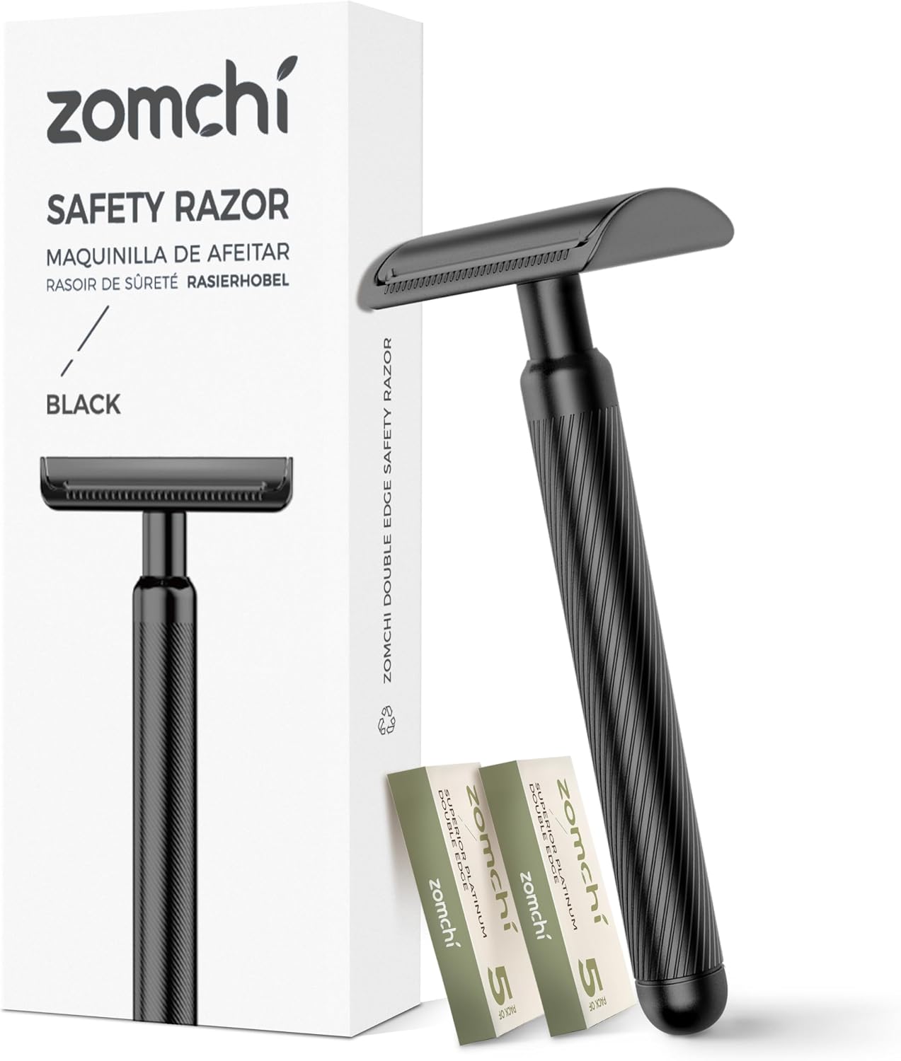 Detalle de ZOMCHI Rasoir de sécurité noir mat (version 2.0) avec 10 lames