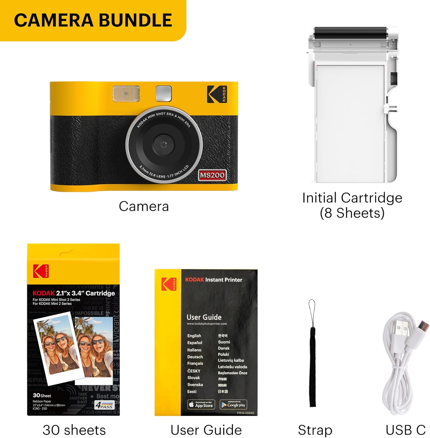 Thumbnail 1 de KODAK Mini Shot 2 Era 2x3” Instant Digital Camera & Photo Printer (Yellow)