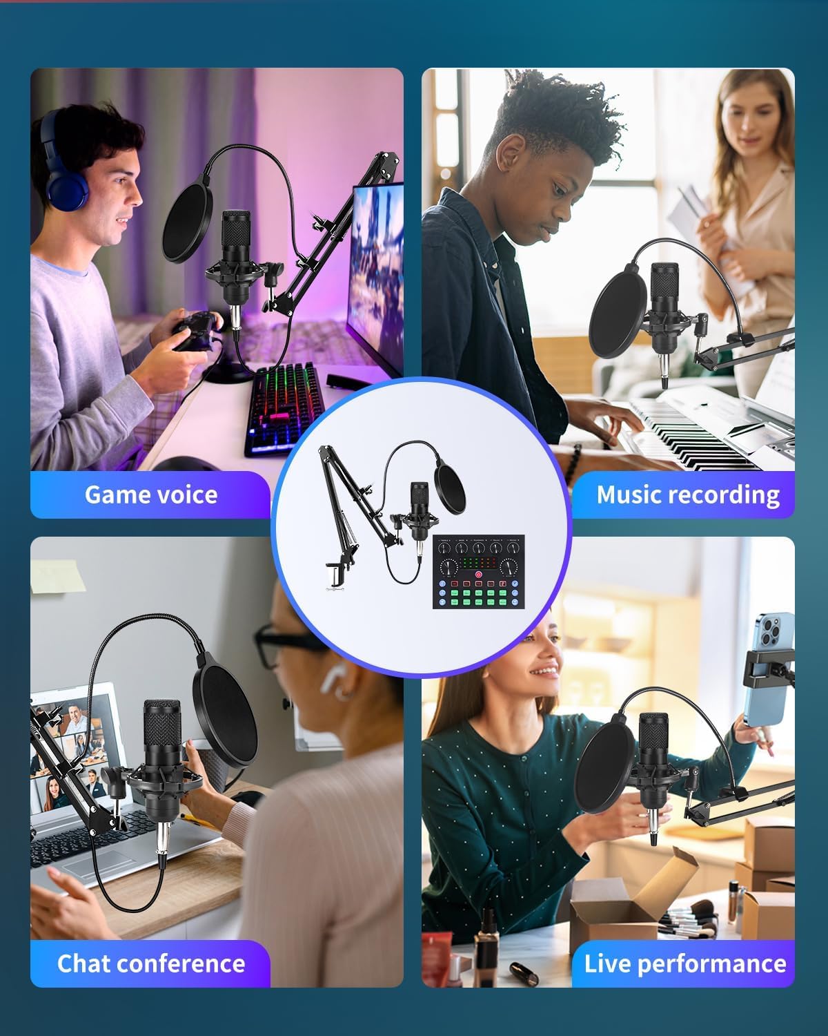 Thumbnail 6 de J.I.Y mic A+ Podcast Recording Kit with Bluetooth Sound Card and DSP Effects