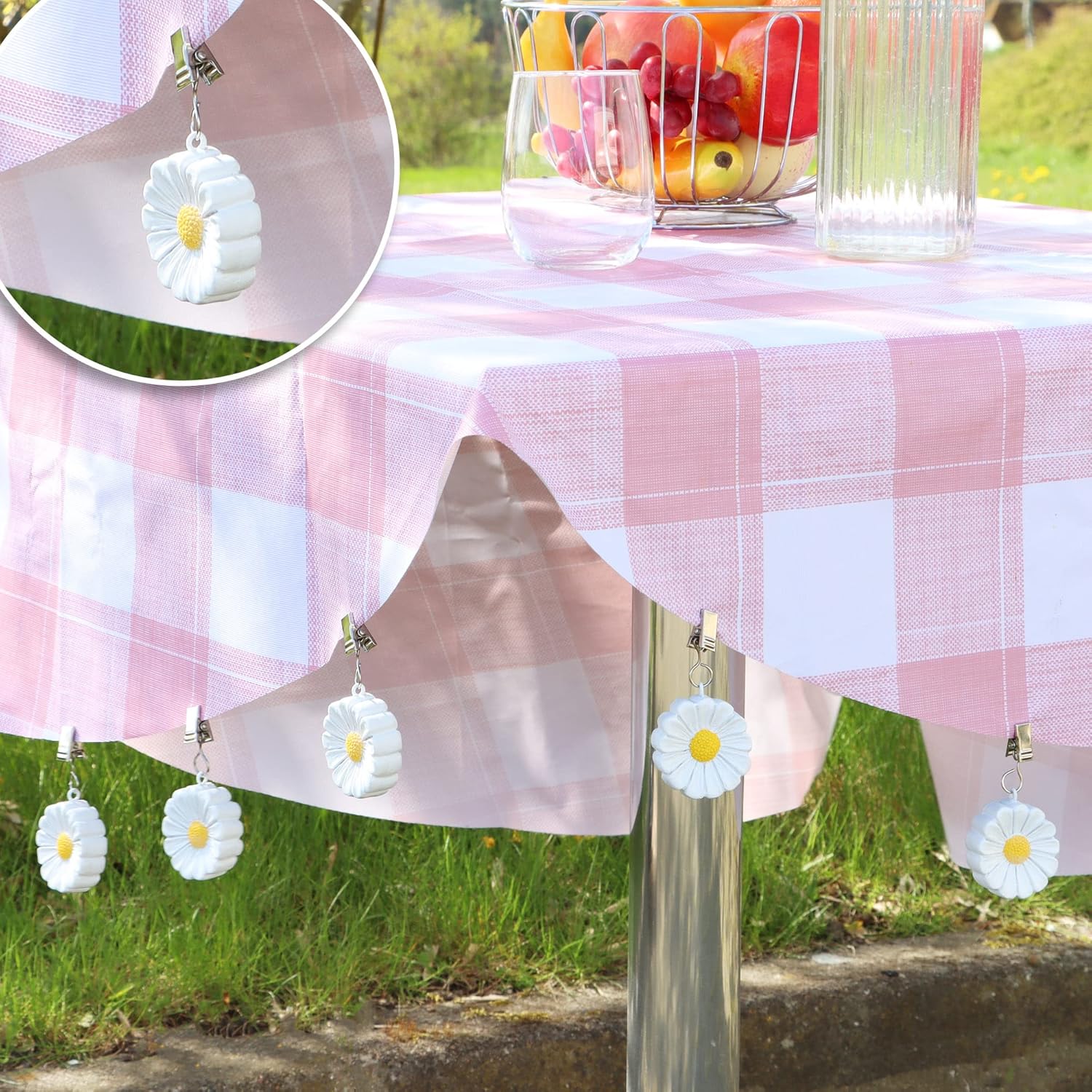 Thumbnail 1 de Com-four Lot de 8 poids de nappe avec clip en forme de fleur (env. 40 g) – résistants aux intempéries