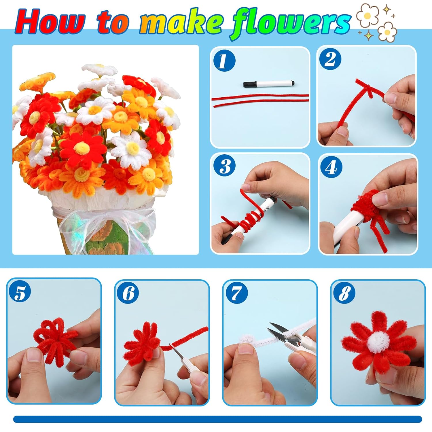 Thumbnail 4 de ZXIIXZ 200-Piece Pipe Cleaners (20 Colors) for Crafts, DIY Home Arts & Decorations