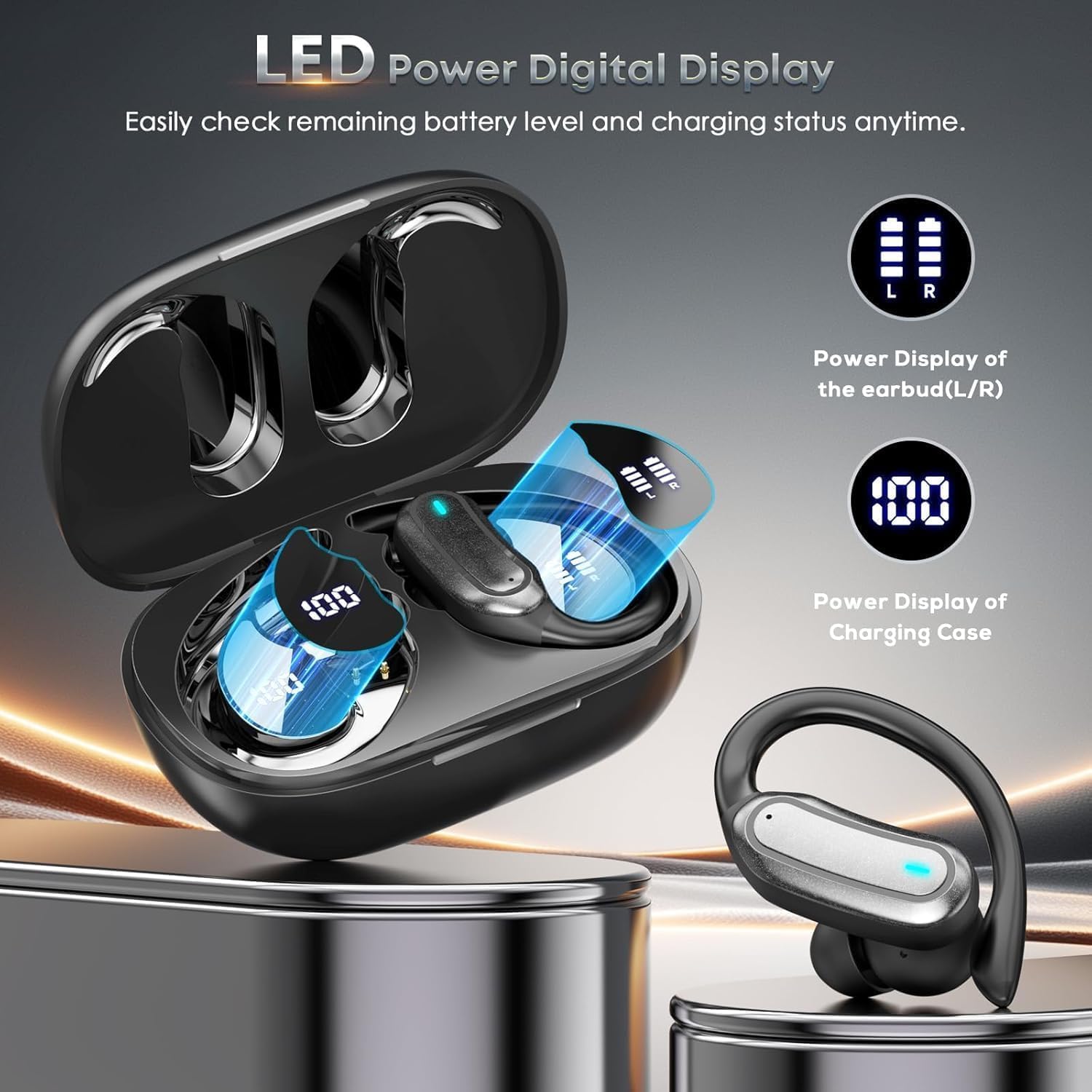 Thumbnail 5 de TRAUSI Wireless Earbuds (Bluetooth 5.3) with Noise Cancelling Mic, IPX7 for Workout & Running – Black