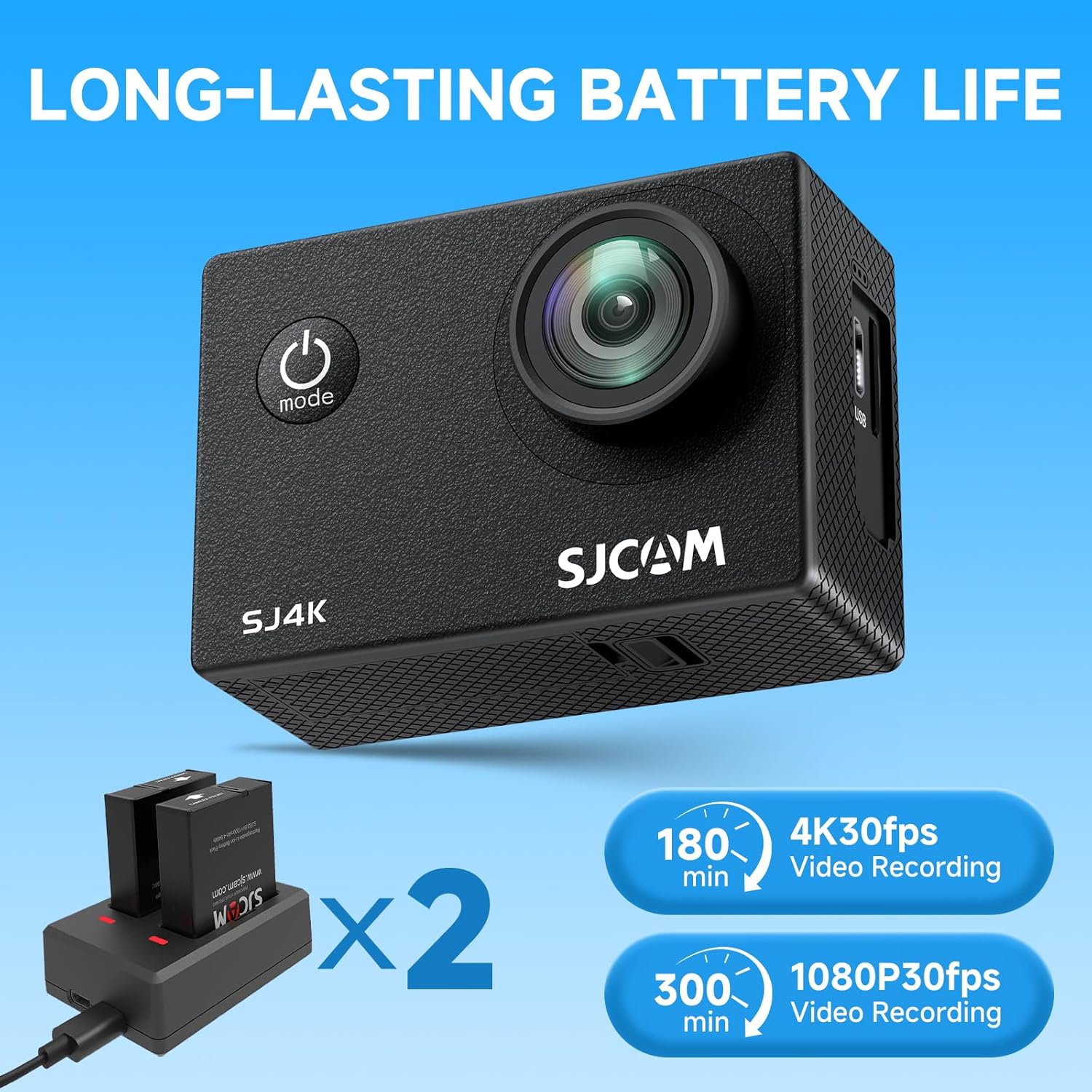 Thumbnail 3 de SJCAM SJ4000 4K Action Camera Kit (64GB card, 40MP, 30m waterproof, 170° FOV, EIS) with dual batteries