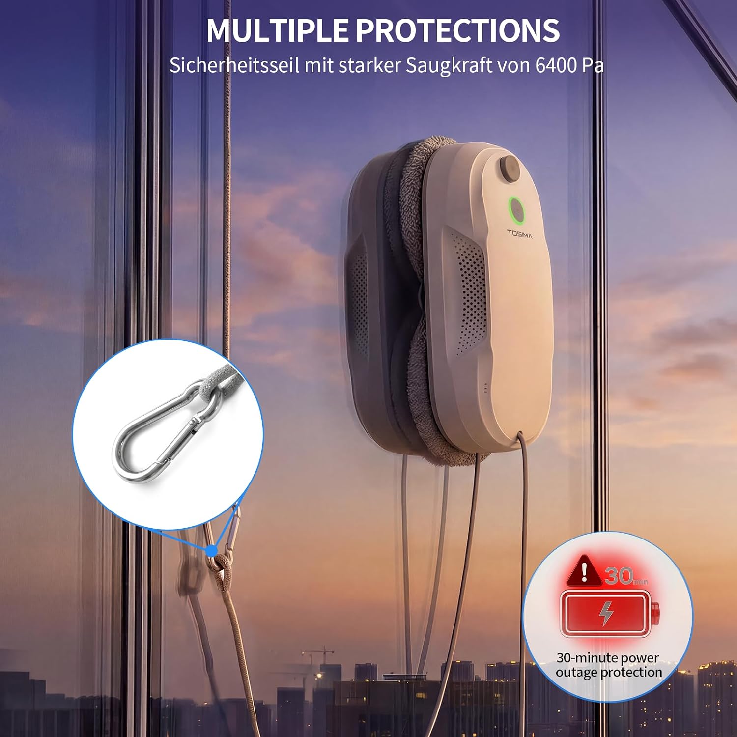 Detalle de Tosima W5 Pro: robot lavavetri da 6400 Pa con doppia spruzzatura e kit 20 panni in microfibra