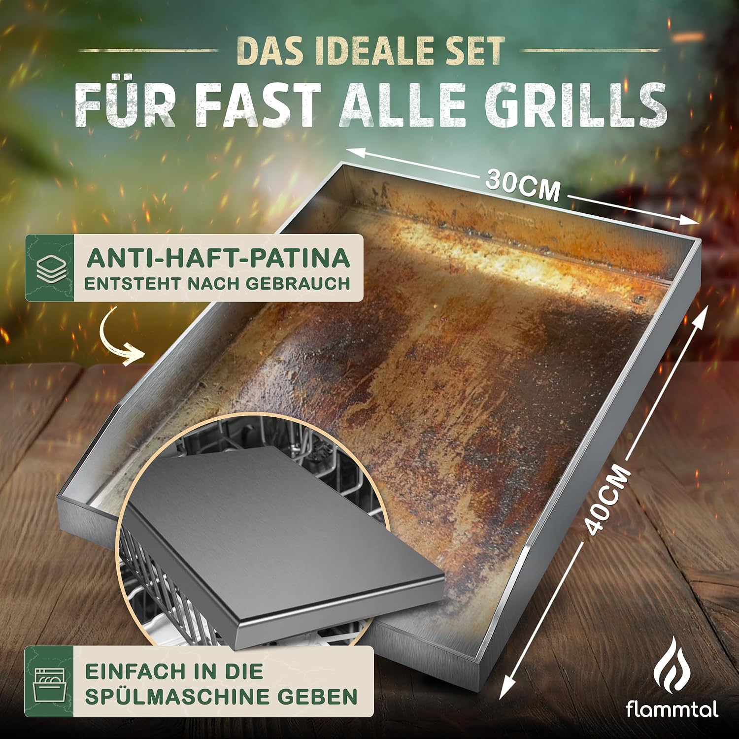 Thumbnail 4 de flammtal Grillplatte Edelstahl 40x30 cm
