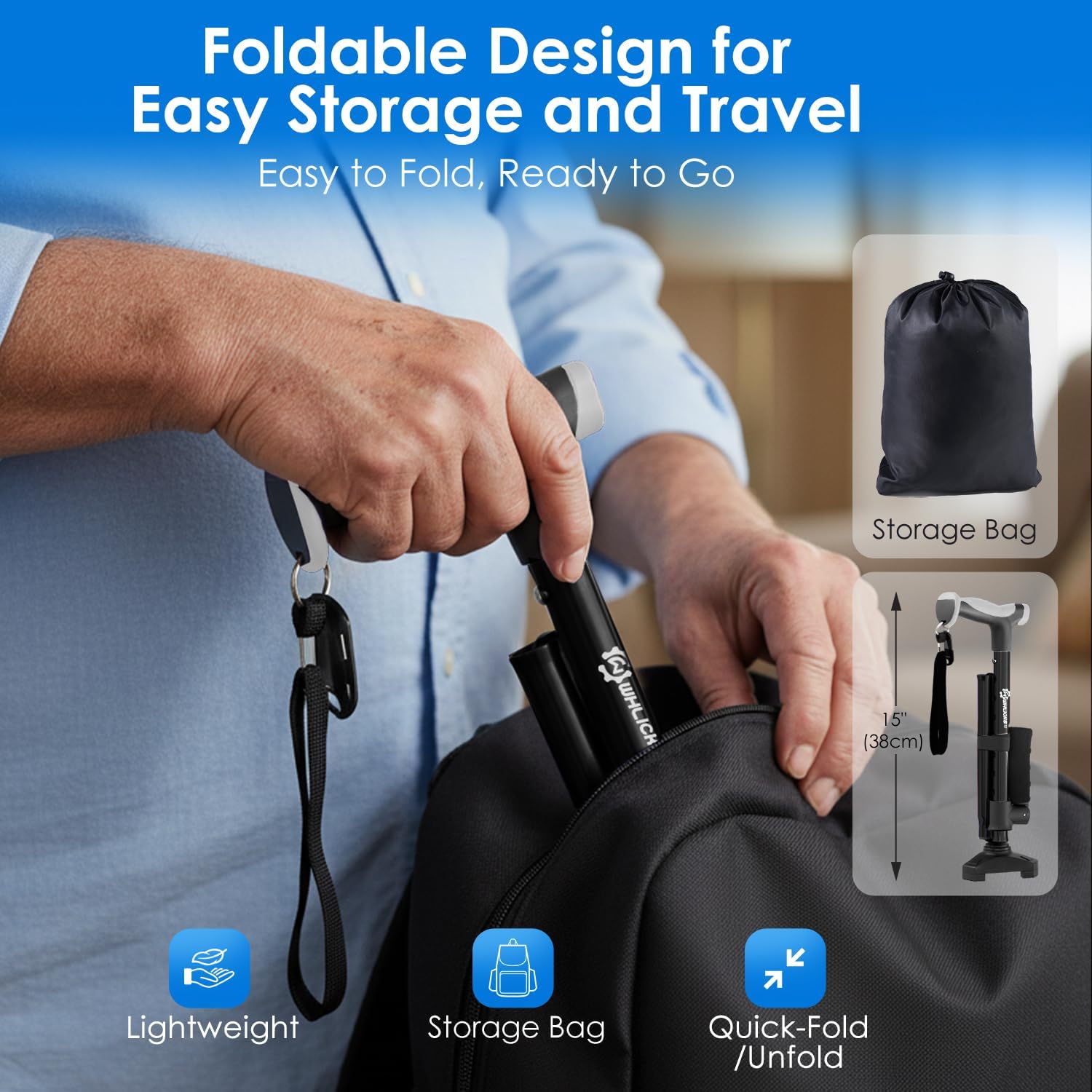 Thumbnail 6 de WHLICKS WE01 Adjustable Folding Walking Cane with Dual Handles