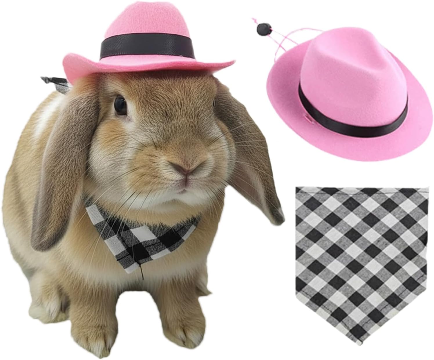 Cowboy Hat and Bandana Set for Small Pets (Pink) – Cute Costume for Rabbits, Guinea P pigs, Cats & Dogs