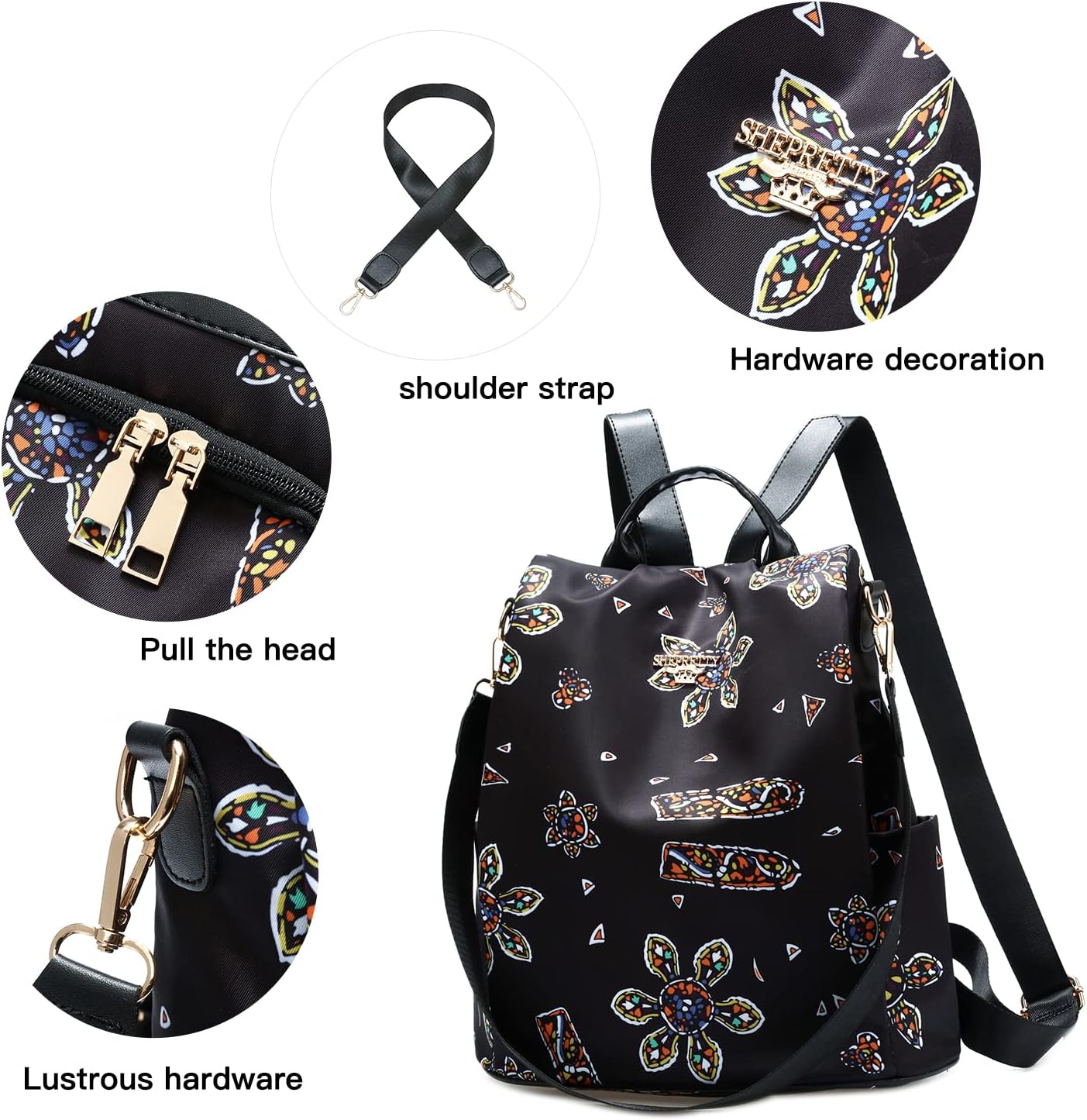 Detalle de Shepretty Zaino piccolo da donna: borsa impermeabile, versatilità e design antifurto