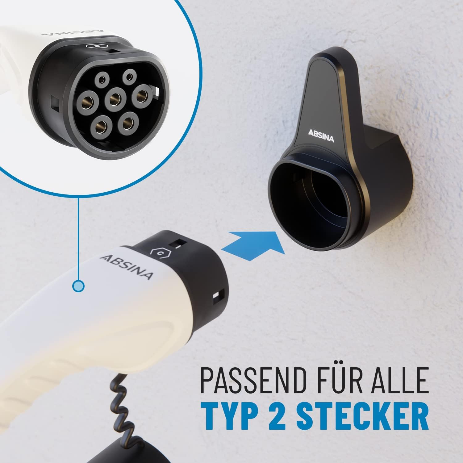 Thumbnail 4 de ABSINA Ladekabelhalter & Steckerhalter Typ 2 inkl. Montagezubehör – Wandhalterung für Typ-2-Kabel