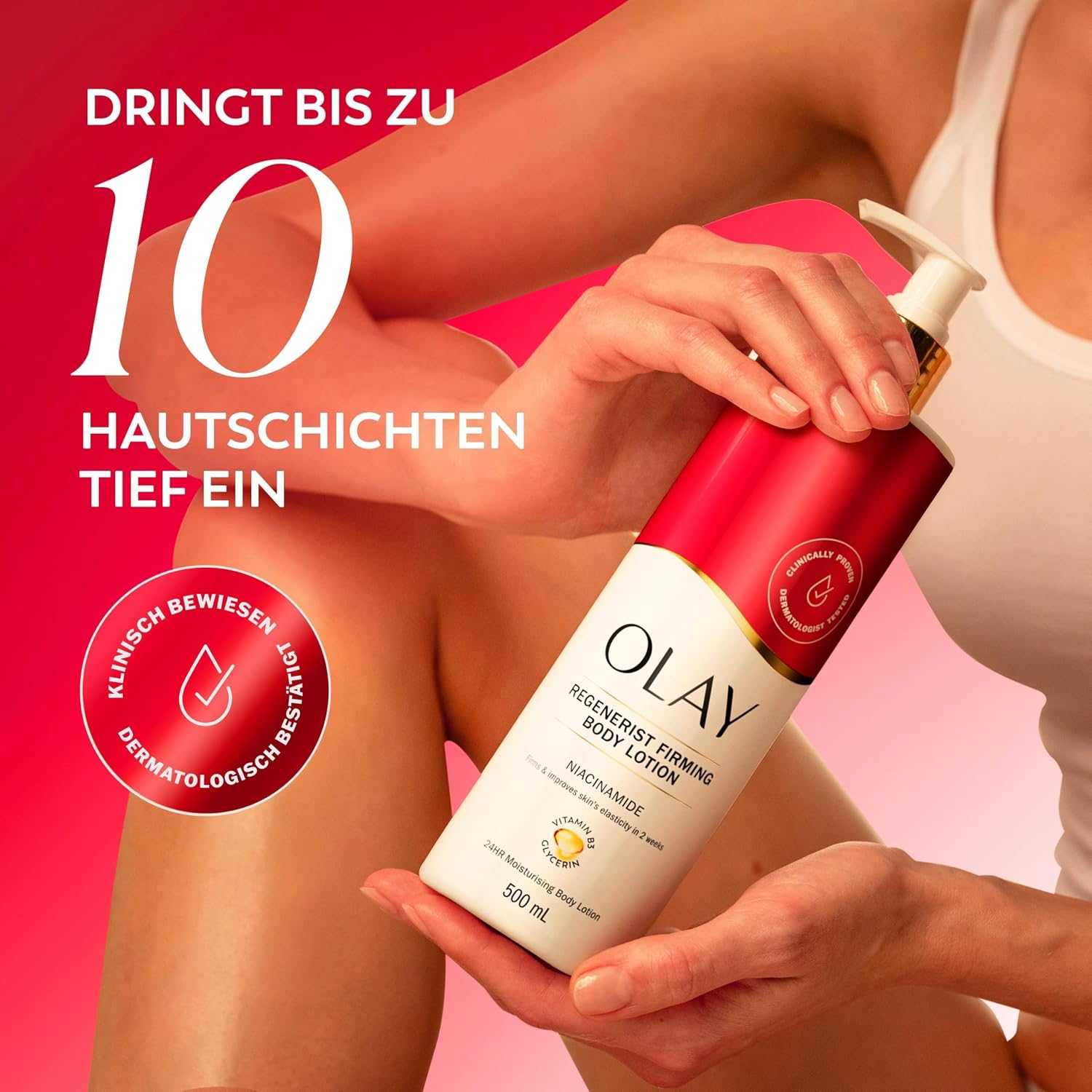 Detalle de Olay Niacinamide Regenerist Körperlotion – Niacinamid, Vitamin B3 & Glycerin, 500 ml