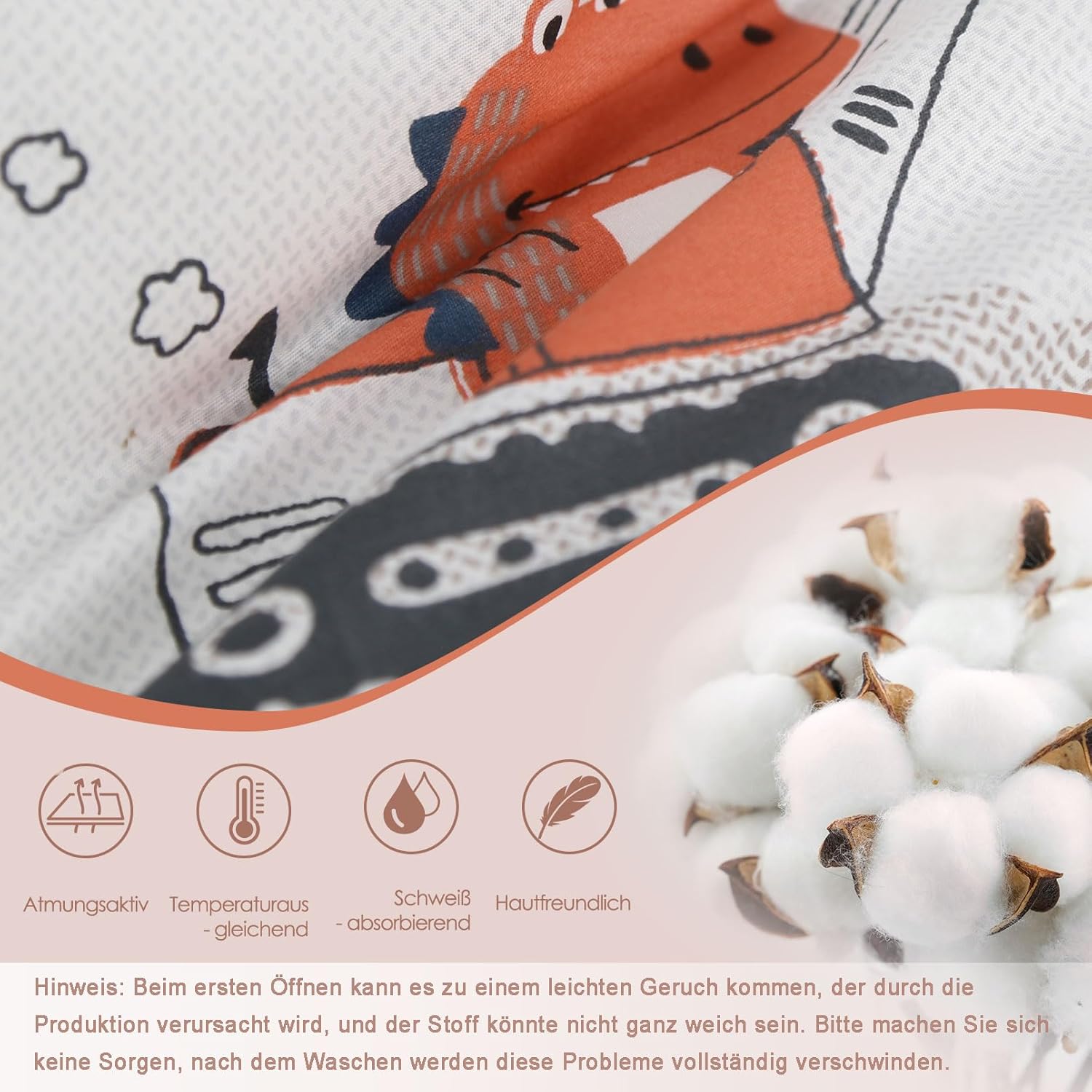 Thumbnail 6 de Kinderbettwäsche 100x135 (Jungen & Mädchen) mit Reißverschluss – 100% Baumwolle, Dinosaurier bunt