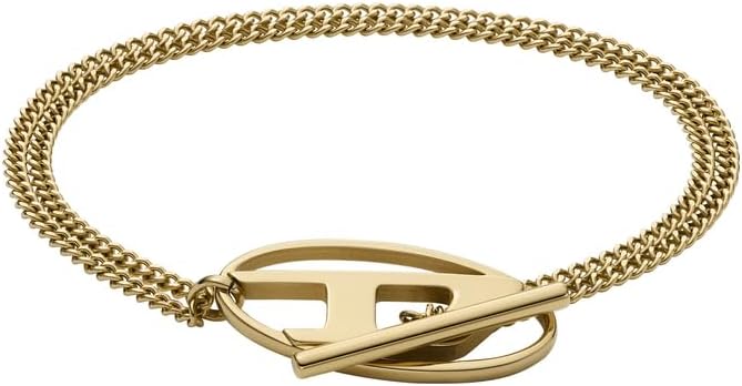 Detalle de Diesel Bracciale da uomo in acciaio inox con chiusura a leva: stile robusto e lucente