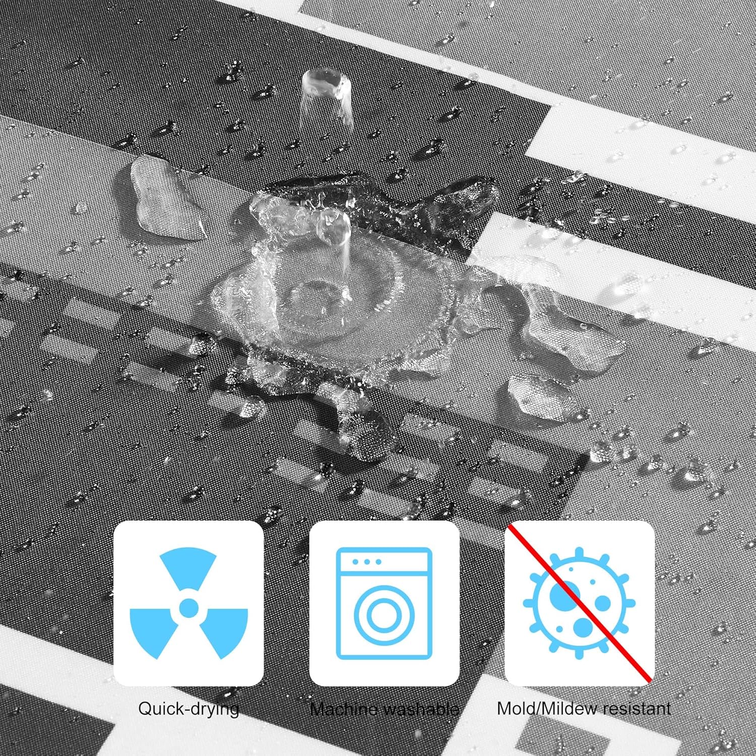 Thumbnail 2 de DUFU Rideau de douche semi-transparent à séchage rapide 180 x 200 cm, polyester imperméable avec 12 crochets