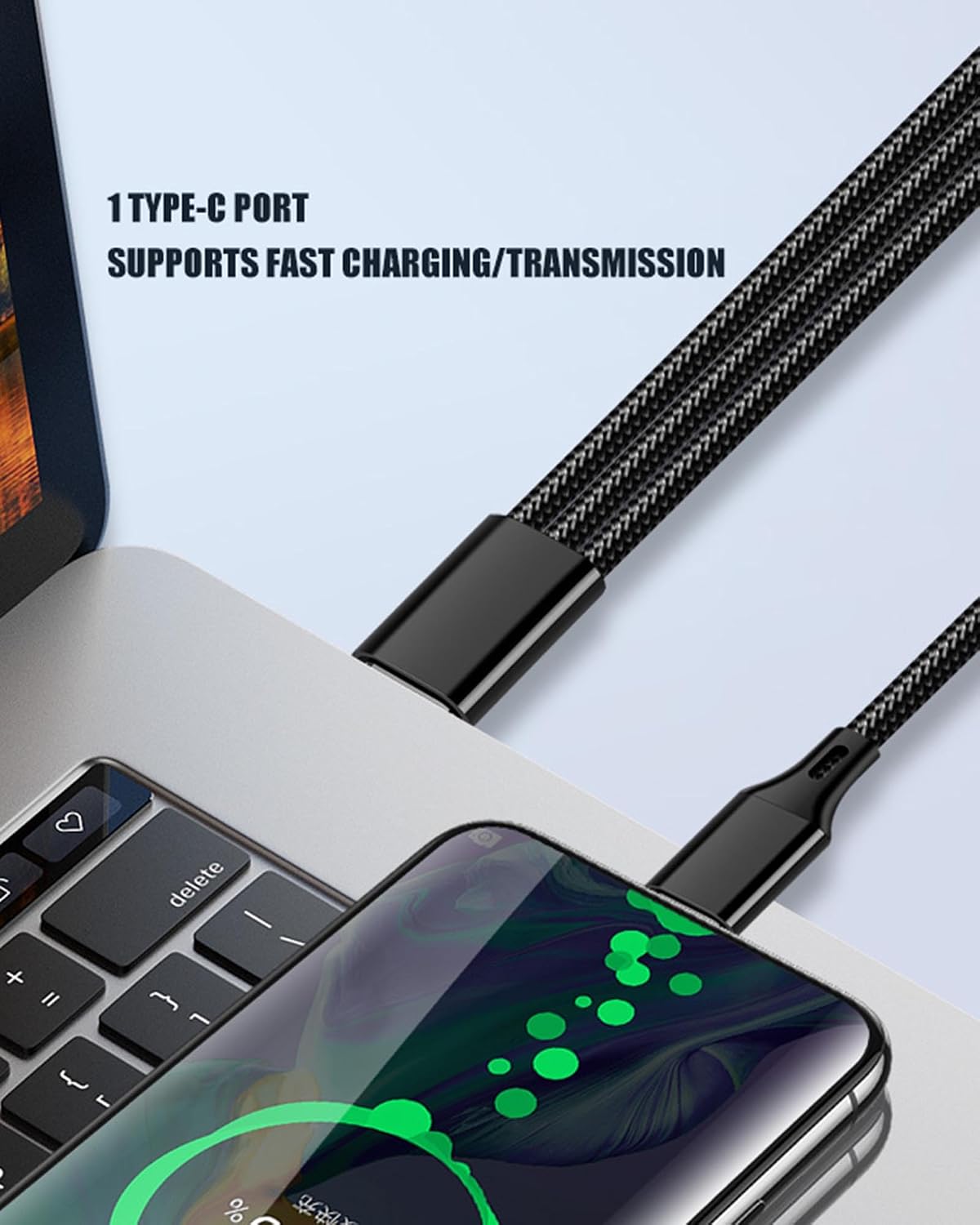 Thumbnail 5 de YIMINGOUFEI 3-in-1 USB-C Cable: 5A PD, Nylon Braided, 1.2m per Branch