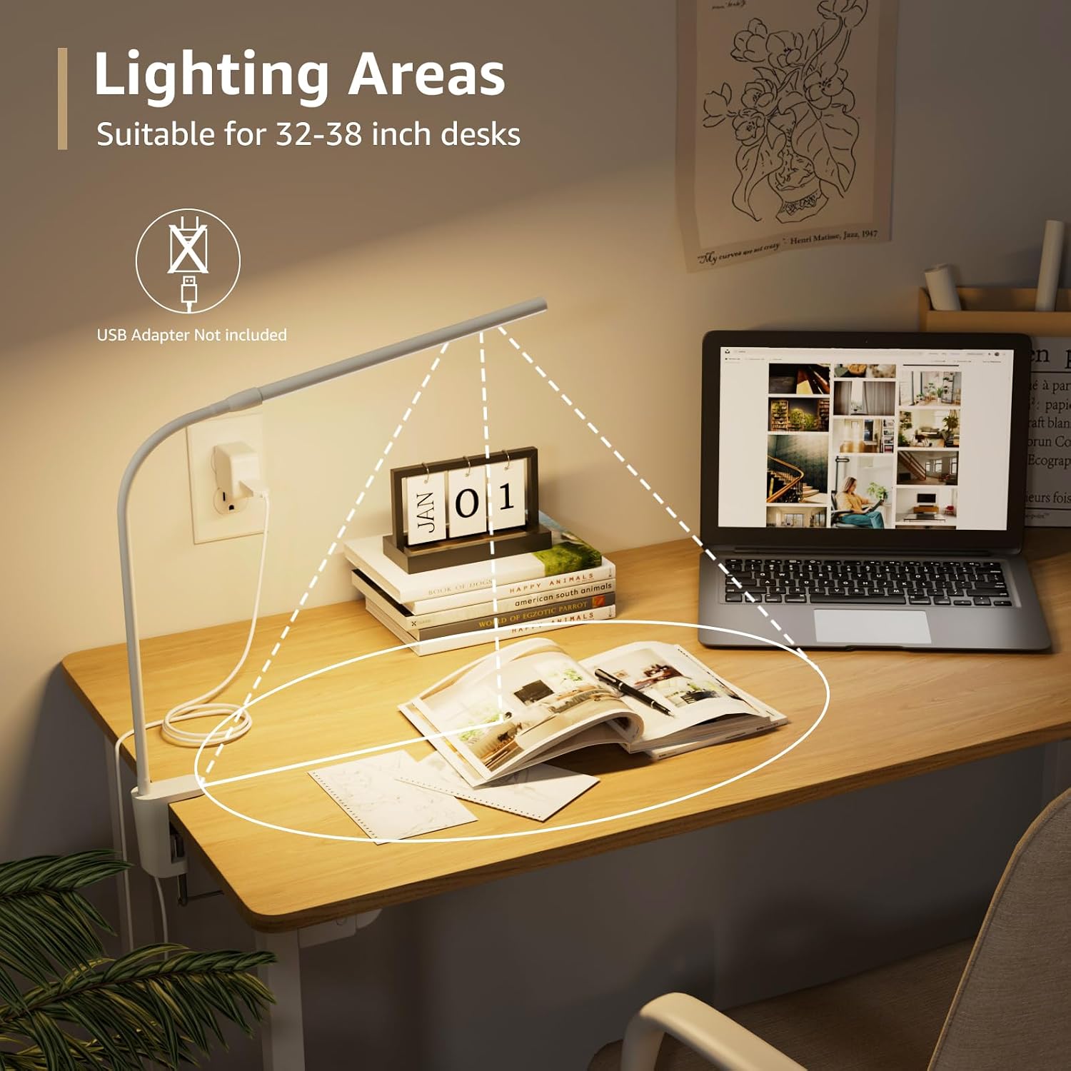 Detalle 1 de Lepro PR310005-DWW Clamp Desk Lamp, USB-Powered LED with 3 Light Modes