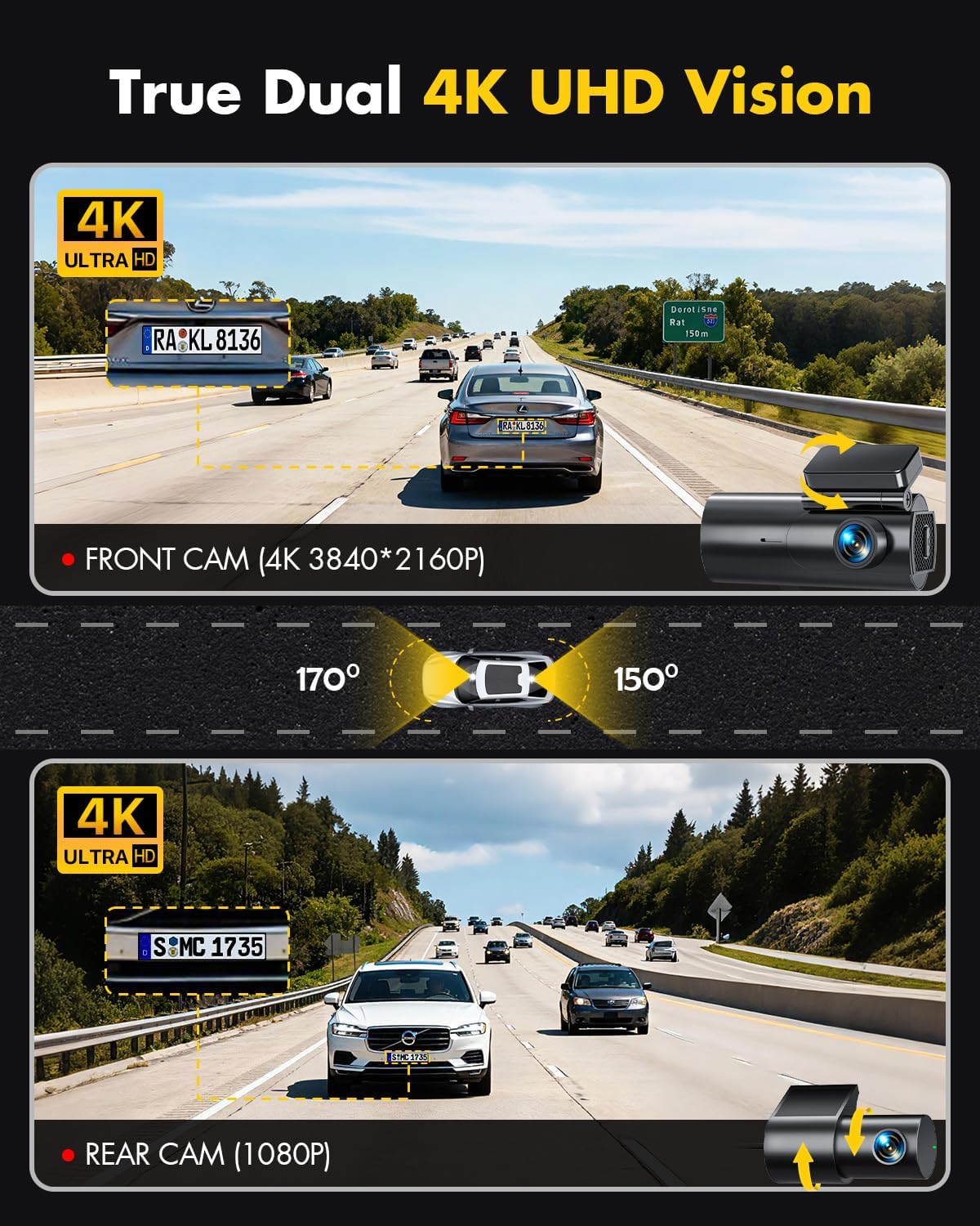 Detalle 2 de GKU D600 4K Dash Cam Front and Rear