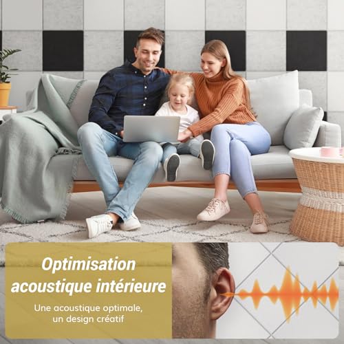 Detalle 2 de TONOR Lot de 18 Panneaux Acoustiques Mural Autocollants 30x30 cm — Haute Densité, Blanc