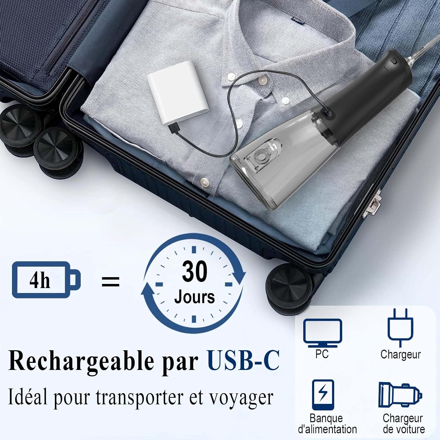 Detalle de SURFOU Jet Dentaire Hydropulseur Professionnel – Irrigateur dentaire alimenté par USB