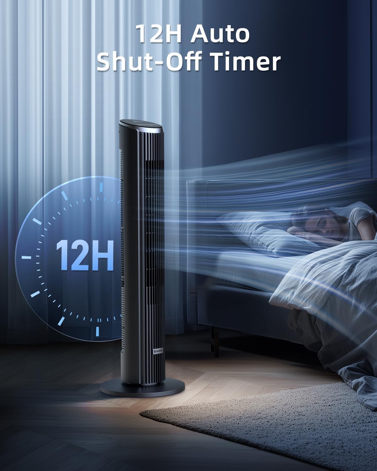 Thumbnail 3 de Ateroll Silent Tower Fan – 90° Oscillating Bladeless Fan with Remote, 4 Speeds, 3 Modes and 12H Timer