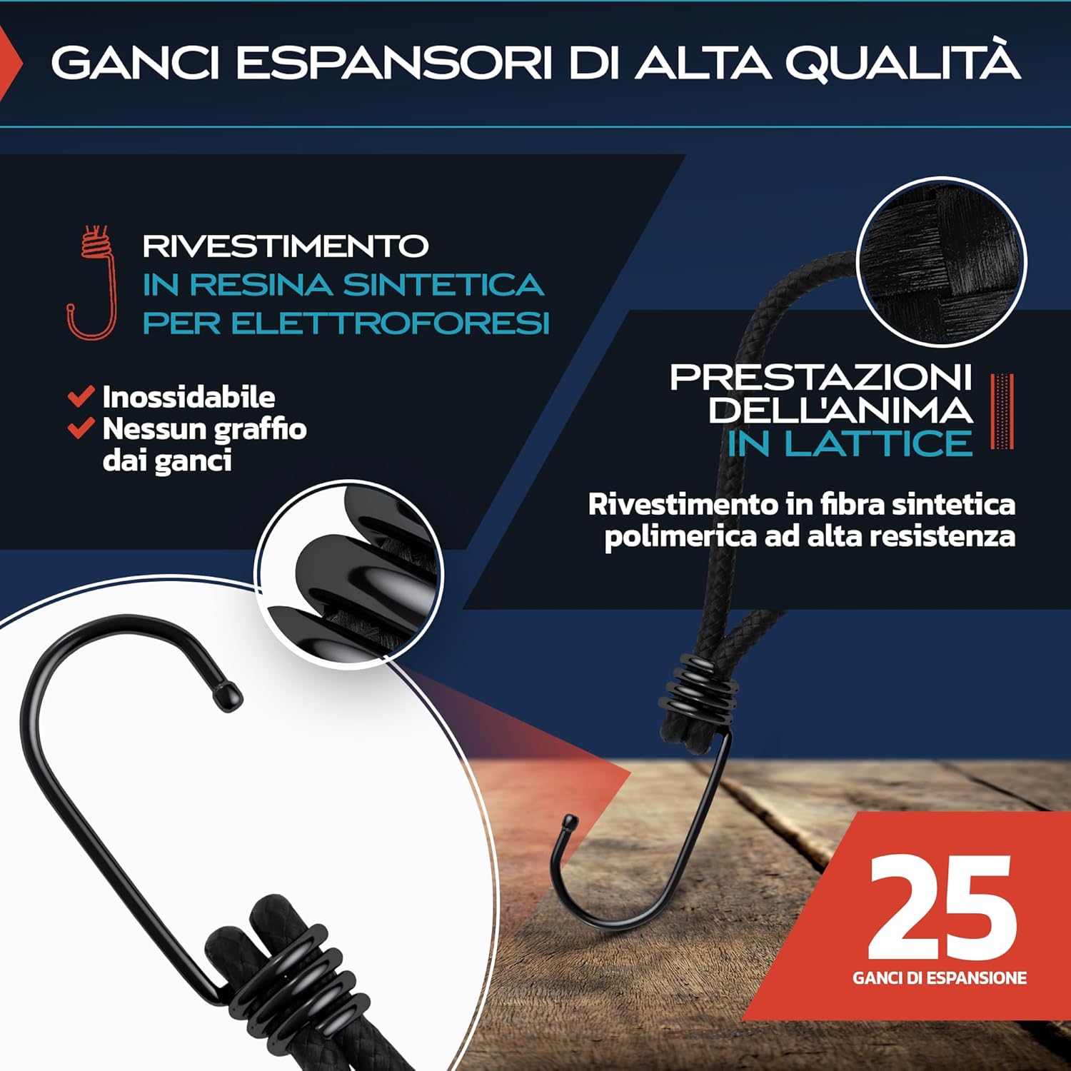 Thumbnail 1 de TRIBURG espansore con ganci da 13 cm, set da 25 pezzi con elastico ad alta resistenza per teloni e carichi