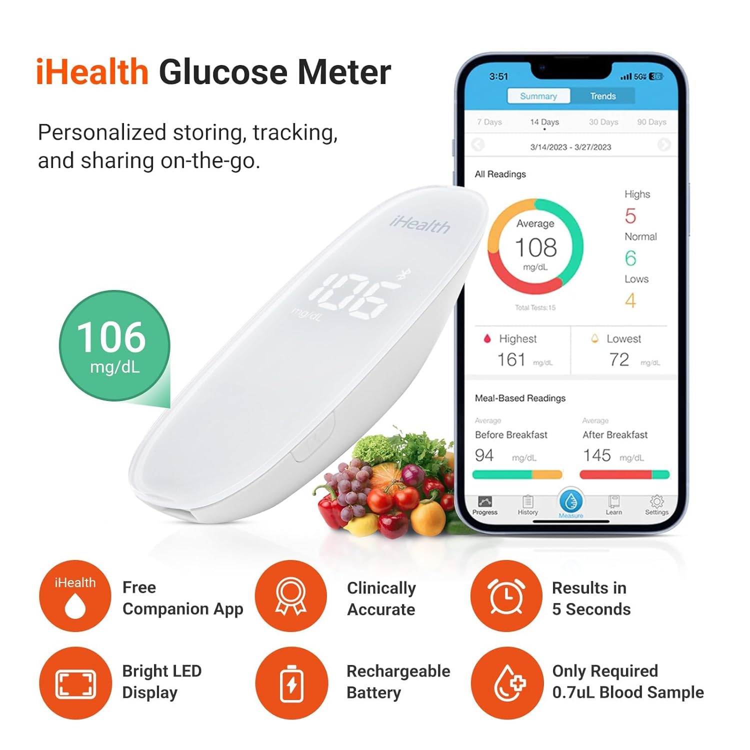 Detalle de iHealth Gluco+ Wireless Smart Blood Glucose Monitor Kit