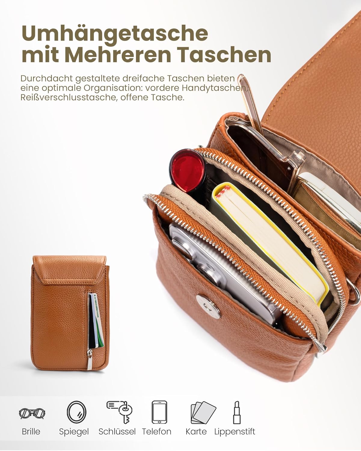 Thumbnail 3 de befen Echtleder Handytasche zum Unhängen Damen mit RFID-Schutz – Klein, stilvoll und praktisch