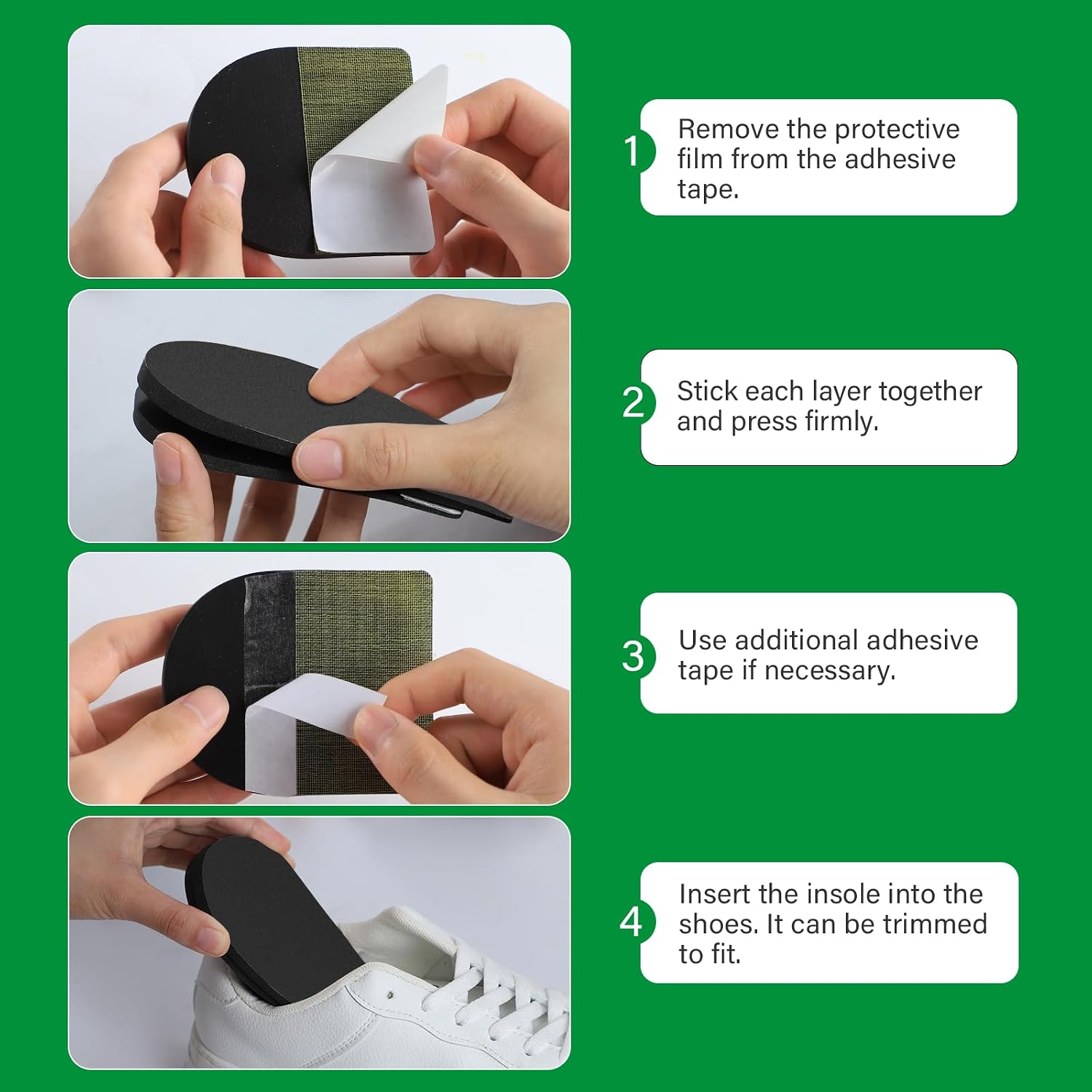Detalle de Bukihome Adjustable Orthopedic Heel Lift Inserts (4 layers) – height increase & heel pain support for large shoes
