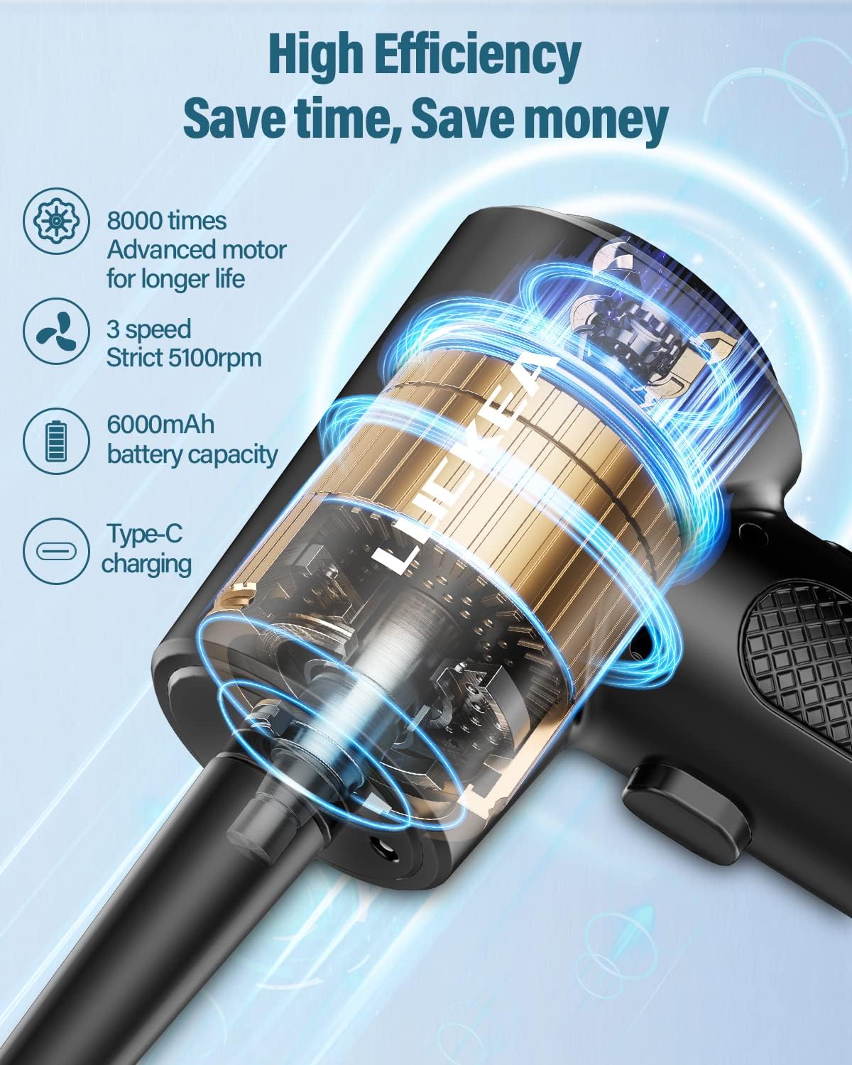Detalle de Elektrische Staubgebläse Druckluftspray für PC Reinigung – 3-Gang Air Duster mit LED-Licht
