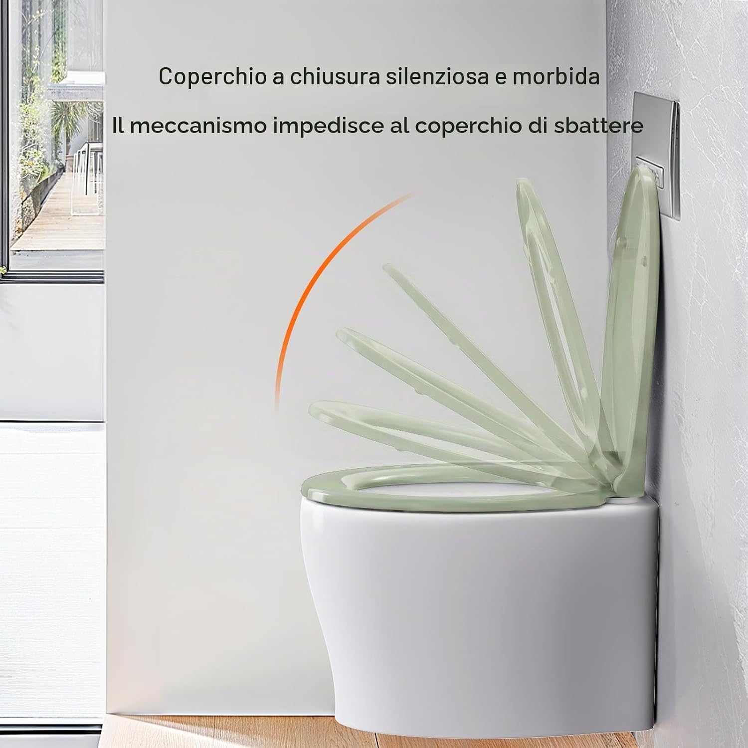 Detalle de Pipishell Sedile WC con chiusura ammortizzata e sgancio rapido, forma a O (verde) – fissaggio dall’alto