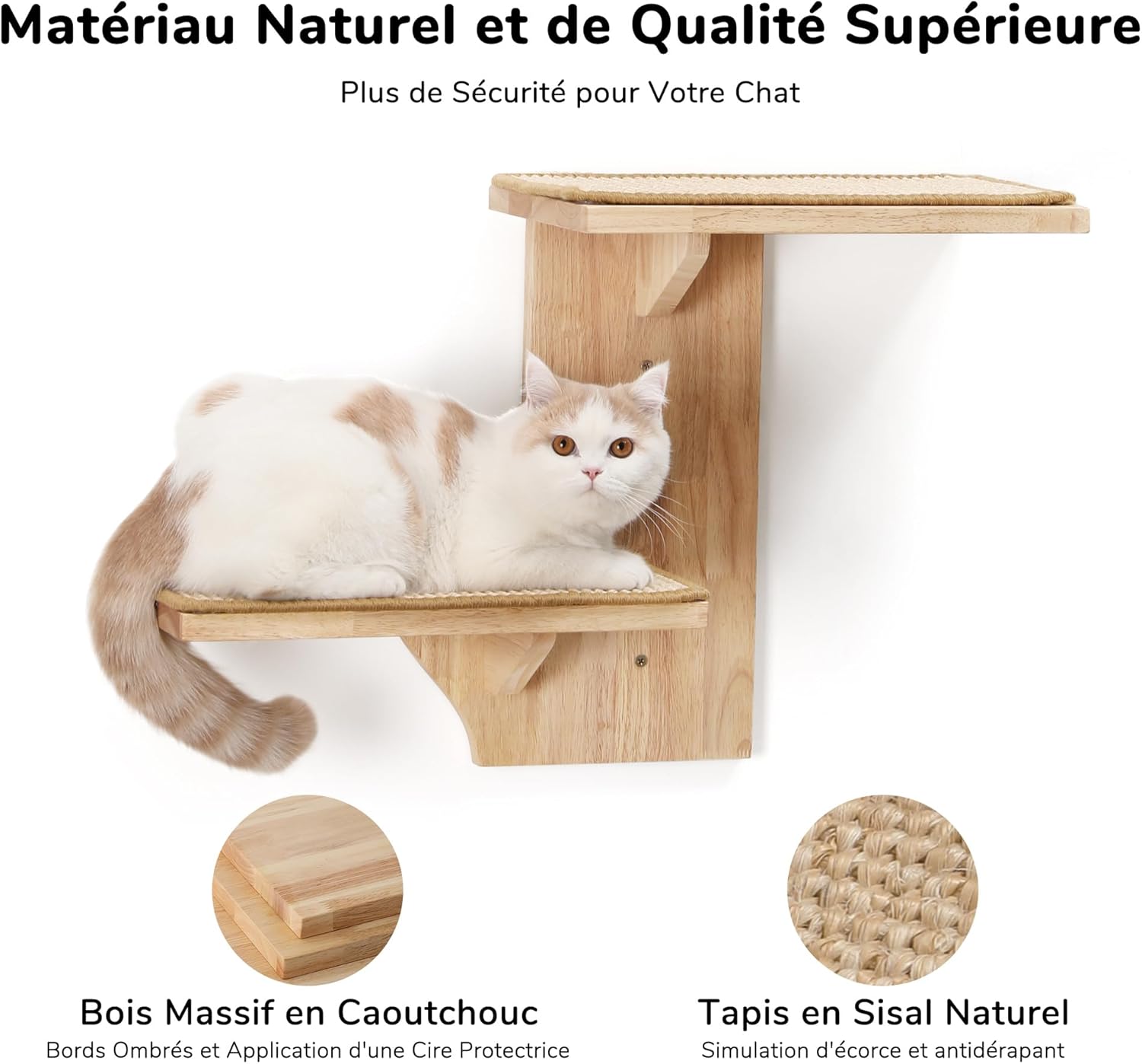 Thumbnail 4 de FUKUMARU Étagères murales pour chat en forme d’arbre avec 2 plateformes et tapis en sisal