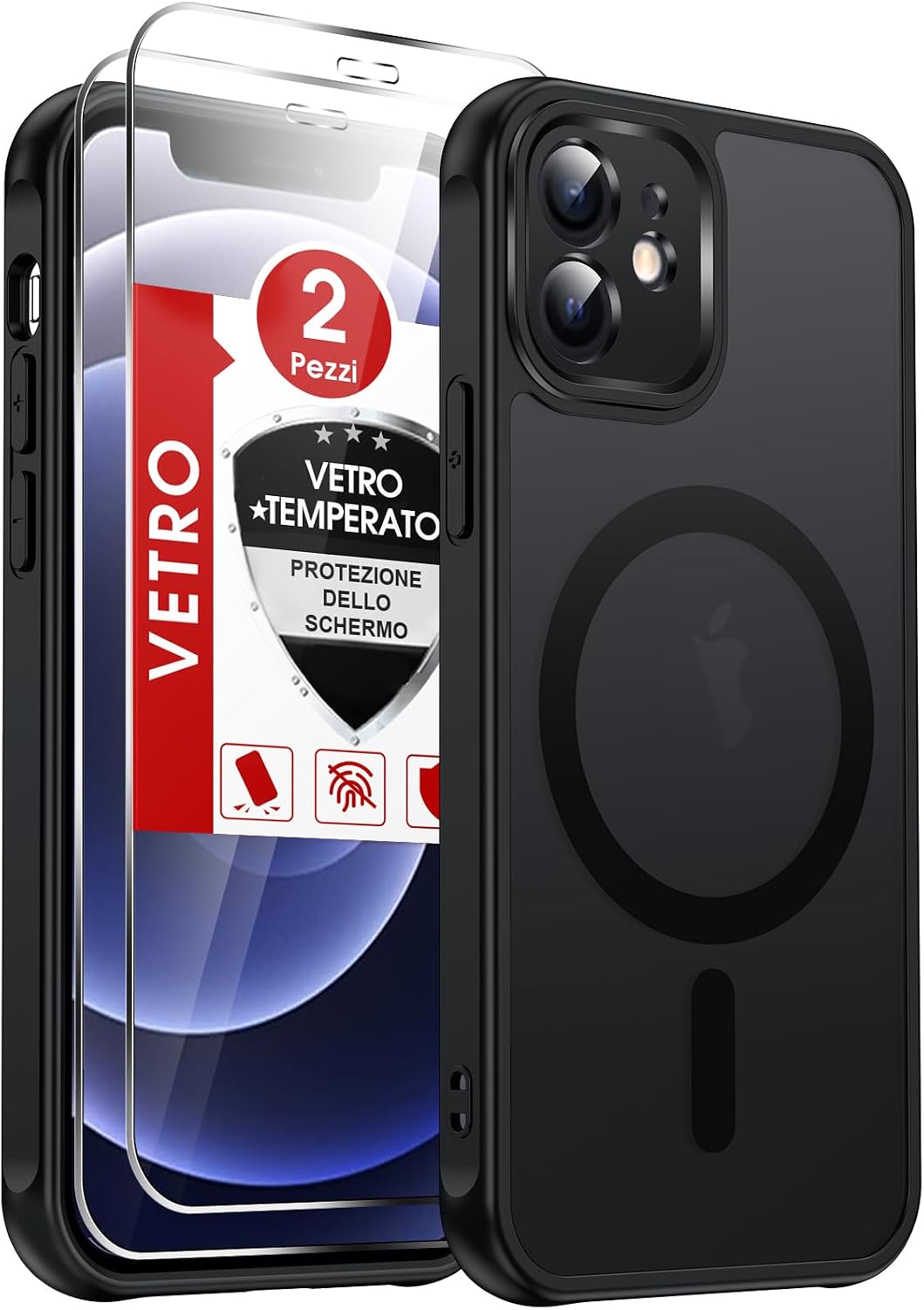 Detalle de LeYi Cover Magnetica per iPhone 12 con Vetro Temperato: protezione magnetica, ante e retro opachi
