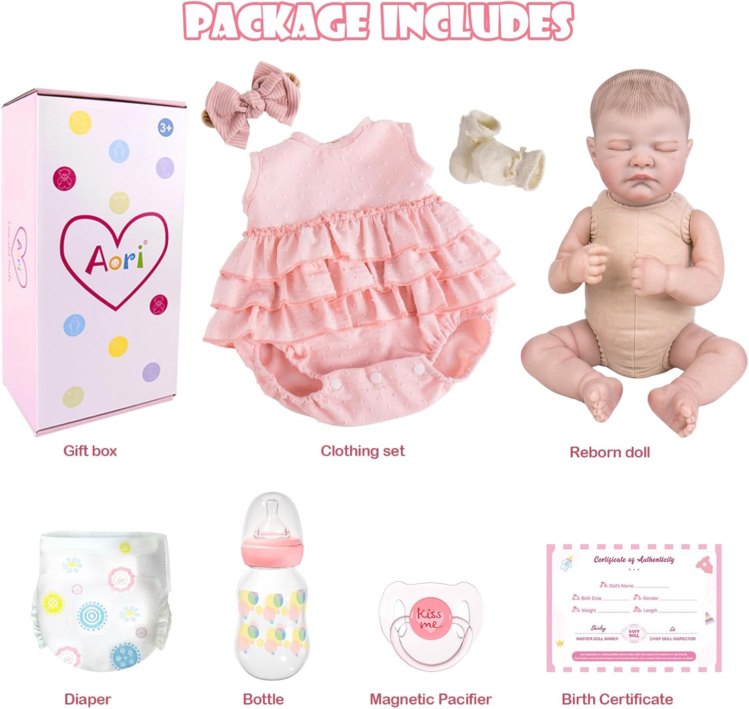 Thumbnail 6 de Aori 20-Inch Realistic Reborn Baby Doll – Sleeping Newborn Girl with Weighted Body, Poseable Limbs, and Full Feeding Set